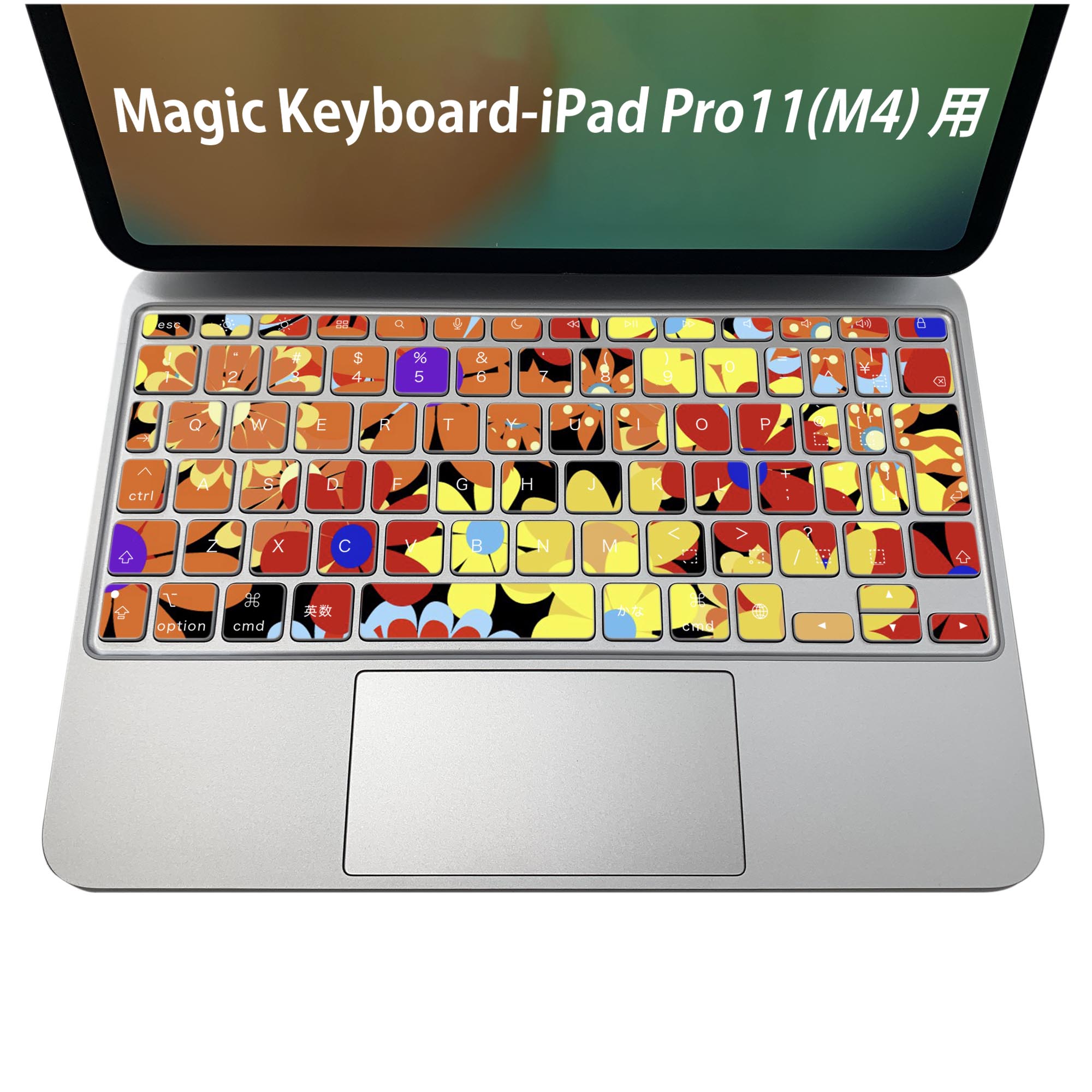 Magic Keyboard 専用 iPadPro11inch 13inch(M4) 2024 第5世代 対応 キーボード用スキンシール キートップ ステッカー アイパッド ノートパソコン アクセサリー 保護 020806 マスクデザイン 宇宙 惑星 花　カラフル　000704