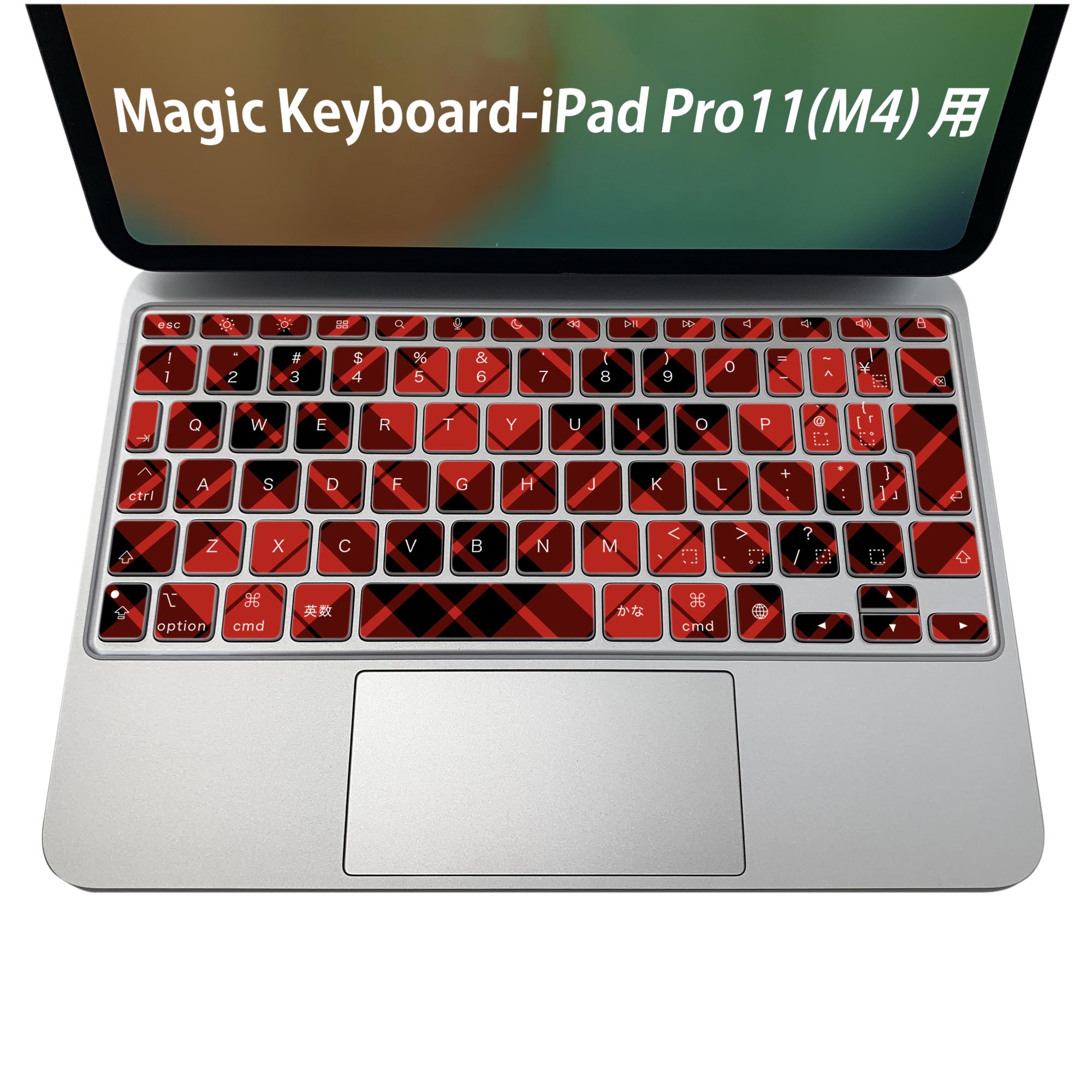 Magic Keyboard 専用 iPadPro11inch 13inch(M4) 2024 第5世代 対応 キーボード用スキンシール キートップ ステッカー アイパッド ノートパソコン アクセサリー 保護 020806 マスクデザイン 宇宙 惑星 チェック 赤 000882