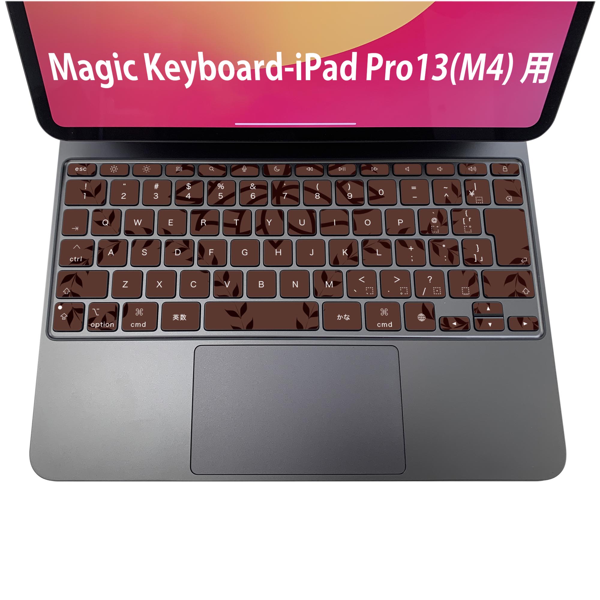 Magic Keyboard 専用 iPadPro11inch 13inch(M4) 2024 第5世代 対応 キーボード用スキンシール キートップ ステッカー アイパッド ノートパソコン アクセサリー 保護 020806 マスクデザイン 宇宙 惑星 花　模様　ブラウン　004245