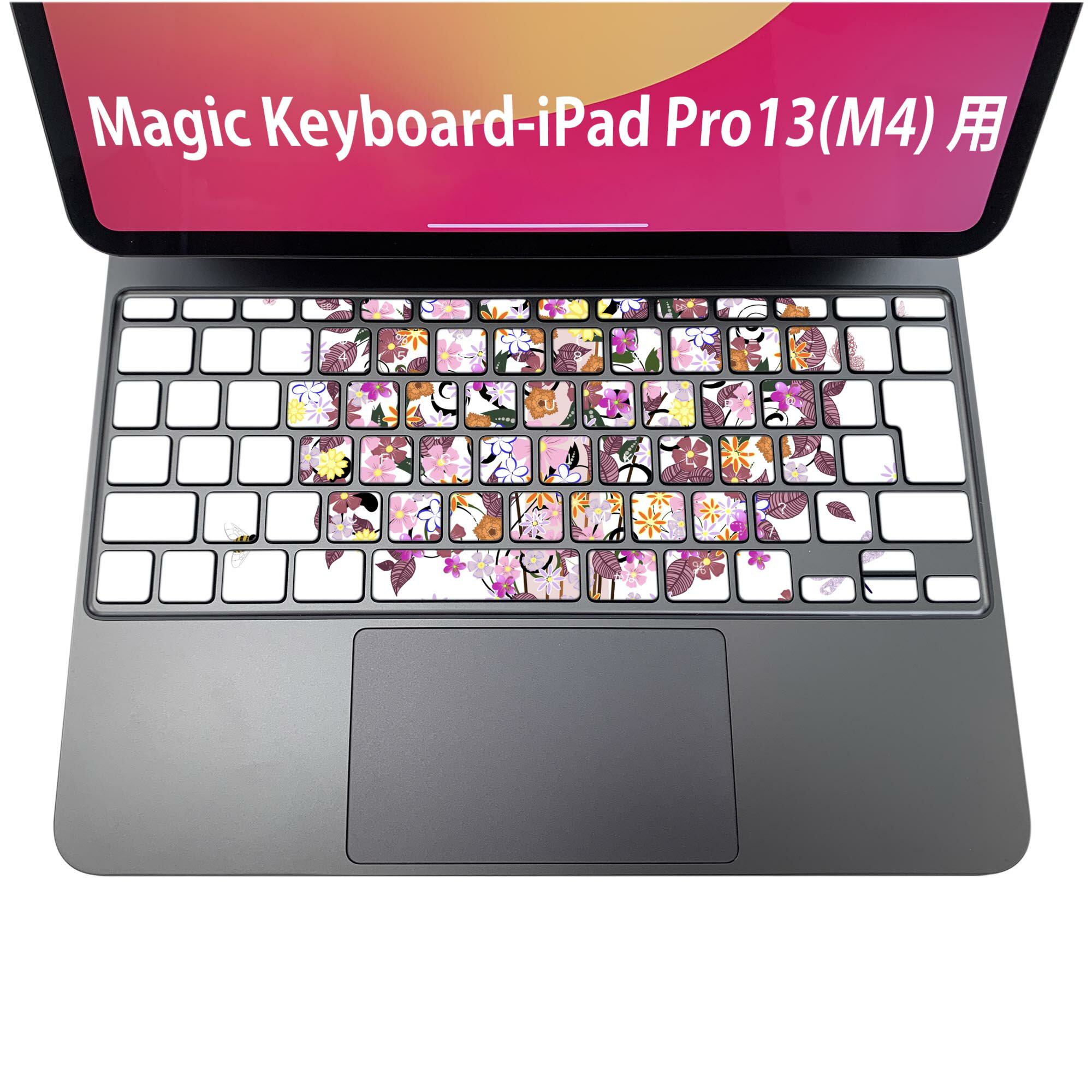 Magic Keyboard 専用 iPadPro11inch 13inch(M4) 2024 第5世代 対応 キーボード用スキンシール キートップ ステッカー アイパッド ノートパソコン アクセサリー 保護 020806 マスクデザイン 宇宙 惑星 　カラフル　蝶　009243