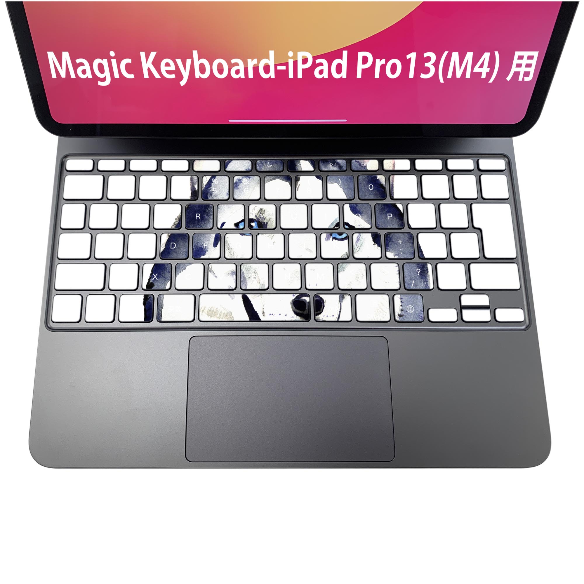 Magic Keyboard 専用 iPadPro11inch 13inch(M4) 2024 第5世代 対応 キーボード用スキンシール キートップ ステッカー アイパッド ノートパソコン アクセサリー 保護 020806 マスクデザイン 宇宙 惑星 ハスキー犬　犬　dog　014833