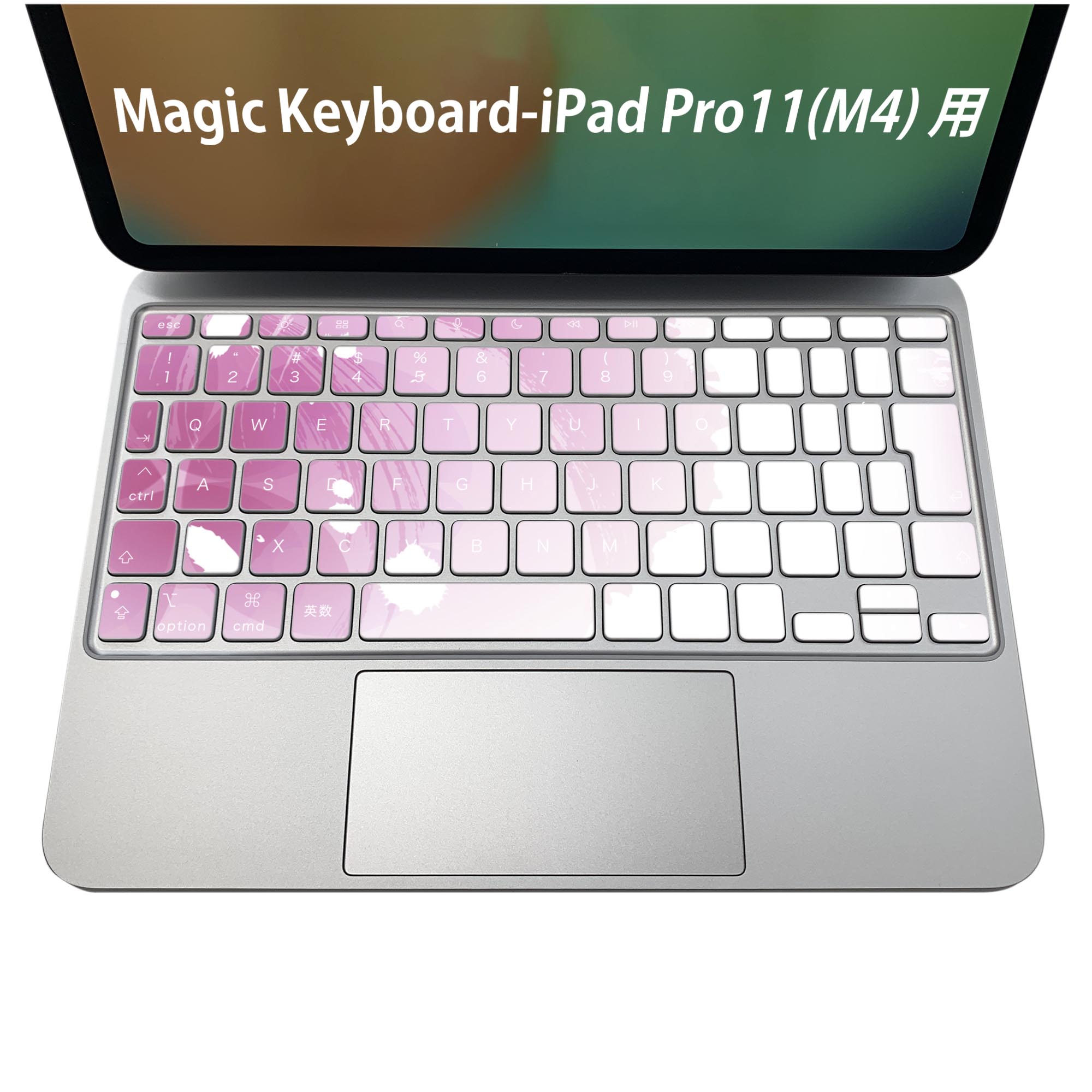 Magic Keyboard 専用 iPadPro11inch 13inch(M4) 2024 第5世代 対応 キーボード用スキンシール キートップ ステッカー アイパッド ノートパソコン アクセサリー 保護 020806 マスクデザイン 宇宙 惑星 花　　ピンク　002036
