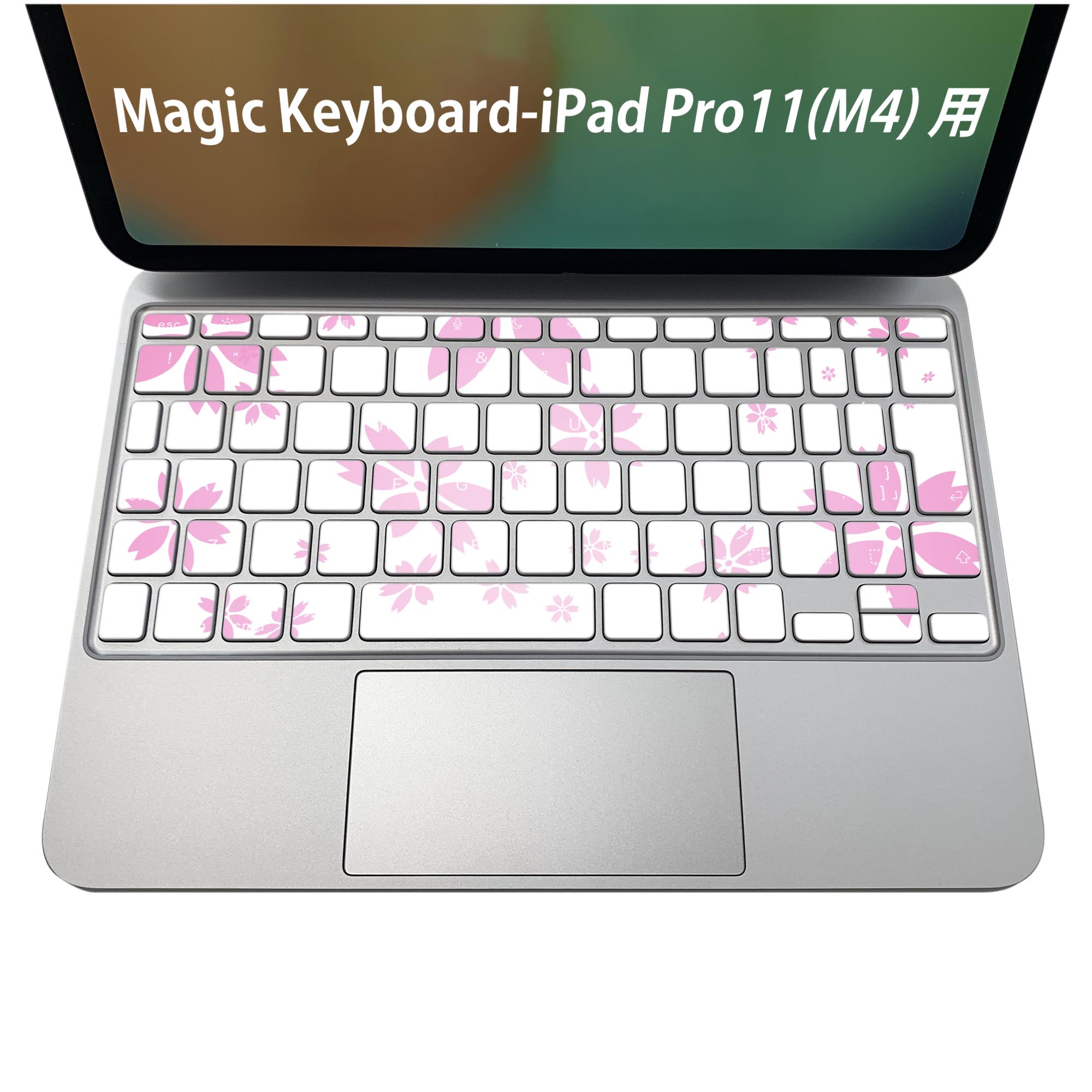 Magic Keyboard 専用 iPadPro11inch 13inch(M4) 2024 第5世代 対応 キーボード用スキンシール キートップ ステッカー アイパッド ノートパソコン アクセサリー 保護 020806 マスクデザイン 宇宙 惑星 花 桜 ピンク 002611