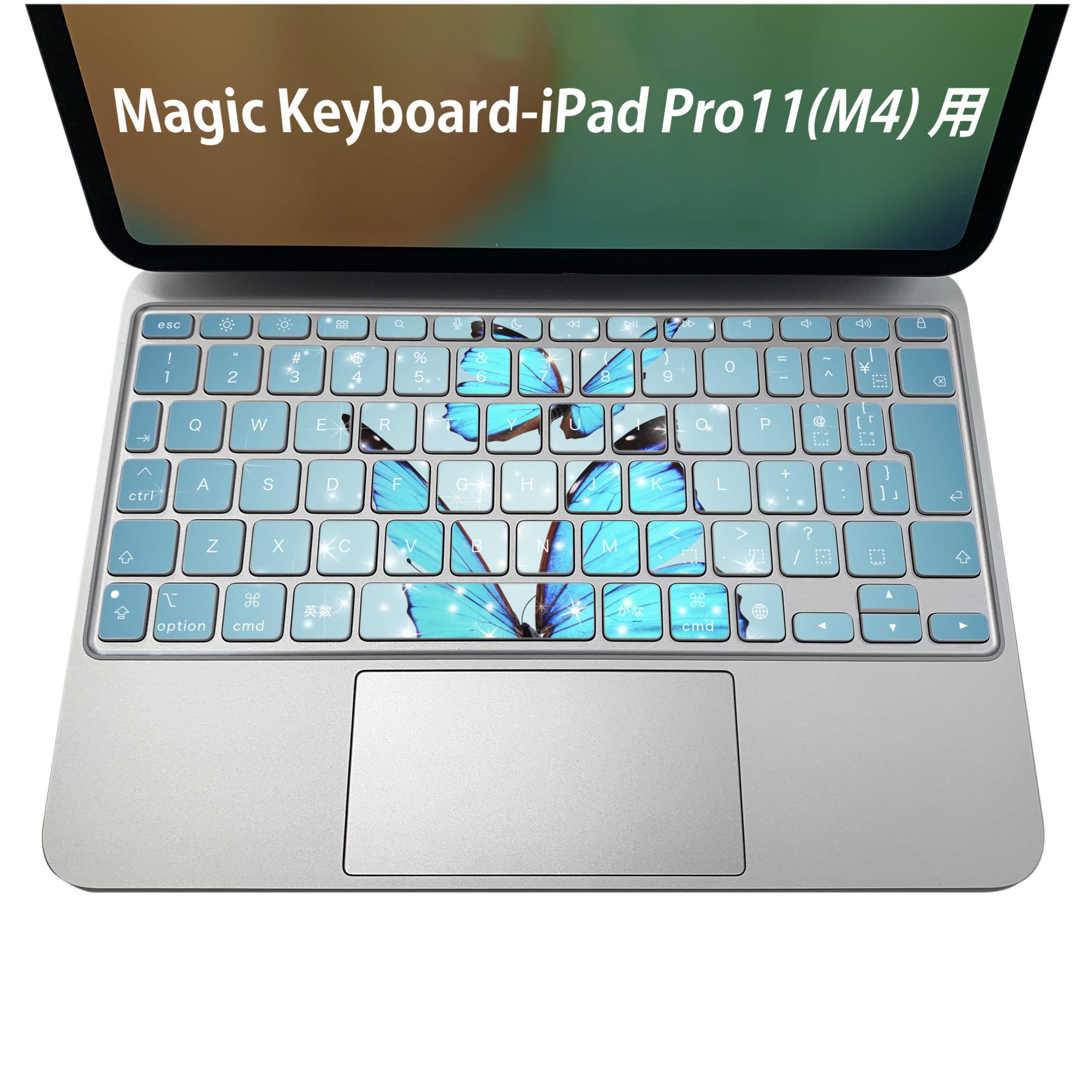 Magic Keyboard 専用 iPadPro11inch 13inch(M4) 2024 第5世代 対応 キーボード用スキンシール キートップ ステッカー アイパッド ノートパソコン アクセサリー 保護 020806 マスクデザイン 宇宙 惑星 蝶 青 写真 002820