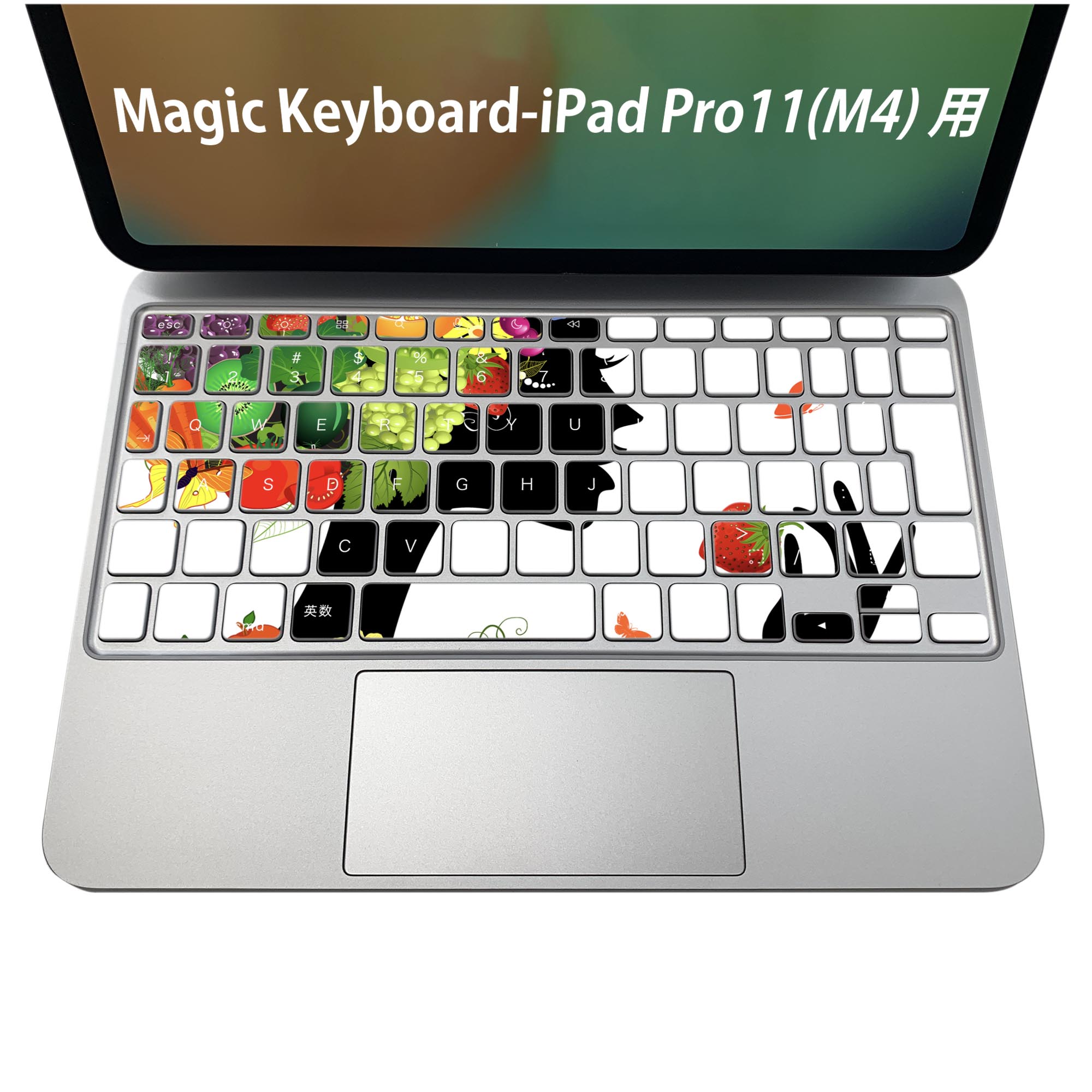 Magic Keyboard 専用 iPadPro11inch 13inch(M4) 2024 第5世代 対応 キーボード用スキンシール キートップ ステッカー アイパッド ノートパソコン アクセサリー 保護 020806 マスクデザイン 宇宙 惑星 人物　食べ物　カラフル　003334