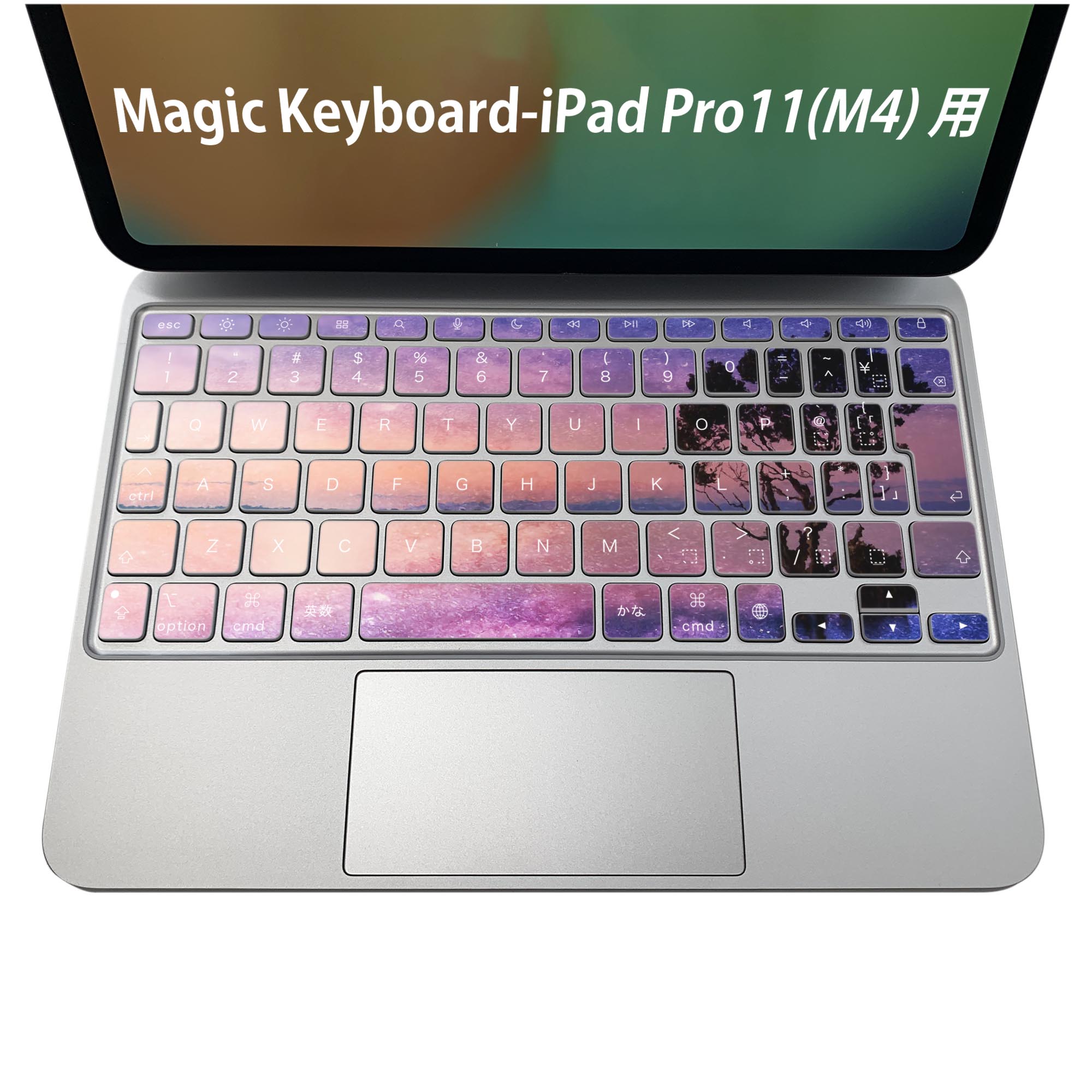 商品特徴・貼るだけでおしゃれに簡単着せ替え、iPadPro11・13（M4）Magic Keyboard KeyTop &nbsp; 全面デザインスキンシール！組み合わせ自由に選べるセット売り！・高精細プリントで写真と遜色がない仕上がり！ ・ちょっとしたすり傷から端末を保護！・エアフリー素材で気泡の心配も軽減！・貼り直しOK！位置調整も安心！注意事項画像はサンプルです。ご覧の環境によっては多少色味に違いを感じる場合がございます。 イメージと違った、モニターと色味が異なるという理由での交換や返金はご対応出来かねます。端末本体やクリアケースは付属しません。貼付時のずれやカメラ周りの凹凸を考慮してカメラ穴等は少し大きめにカットしています。貼付の際はカメラ穴を基準に位置を合わせてください。カメラ付近の何もないように見える場所に穴が開いていますが、こちらは近接・明るさ感知センサー用の穴です。端末本体に直接貼ることを想定しています。保護フィルムなどの上から貼ると上手く貼れない可能性があります初回貼付時の位置調整や貼り直しは可能ですが、しっかり接着させた後の貼り直しは保証しておりません。こちらは無地のシートにプリントした商品で、デコなどの加工はございません。 凹凸や光沢があるように見えたり布地や金属を素材にしたように見える商品もありますが、図版によるものです。印刷カメラ穴の位置にわずかなズレが生じる場合がございます。ご注文後に1点1点制作する受注生産品のため、不良品以外のご返品や交換は固くお断り致します。 機種間違いも保証対象外となりますため、ご注文の際は必ず機種をご確認下さい。発送について完全受注生産のハンドメイド商品となりますので、既製品と比べて発送までお時間を頂いています。 基本的に決済確認後、2〜3営業日、最大で5営業日での発送となります。繁忙期や休業日明けの場合はさらに時間がかかる場合があります。 その際には別途メールにてご連絡致します。メール便の場合、発送日から到着までに2〜4日ほどかかる場合が多く、紛失などの保障もご対応できかねます。あらかじめご了承下さい。