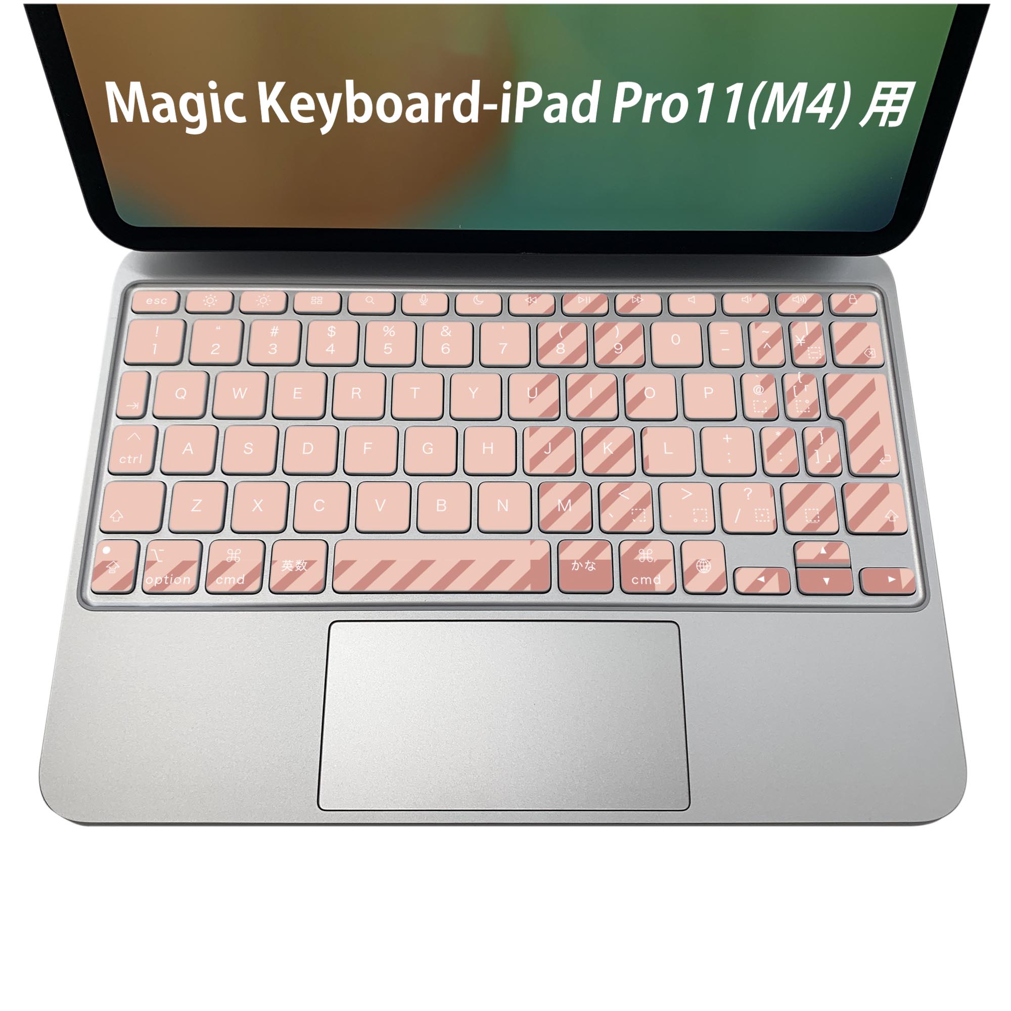 Magic Keyboard 専用 iPadPro11inch 13inch(M4) 2024 第5世代 対応 キーボード用スキンシール キートップ ステッカー アイパッド ノートパソコン アクセサリー 保護 020806 マスクデザイン 宇宙 惑星 チェック 白 ピンク 004149
