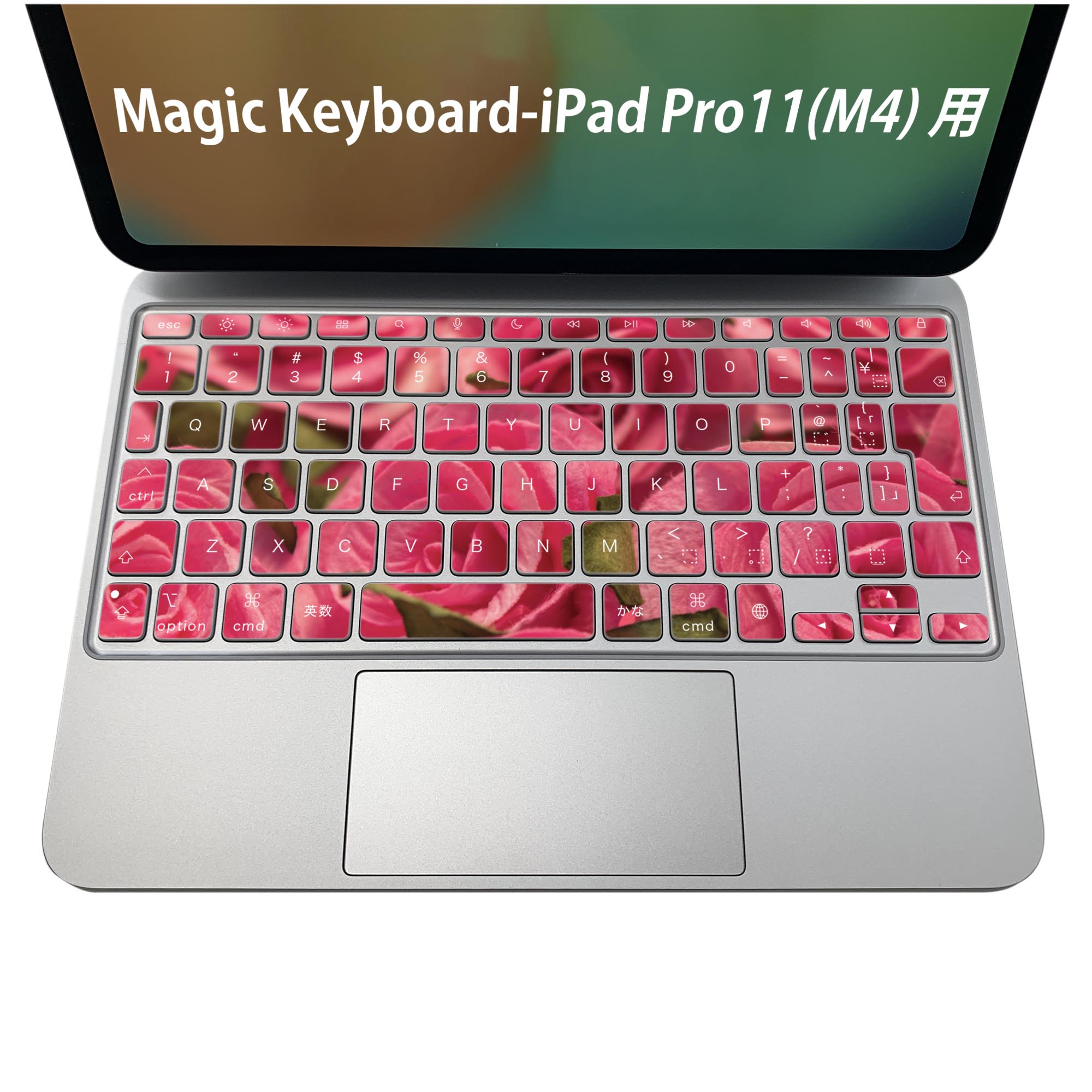 Magic Keyboard 専用 iPadPro11inch 13inch(M4) 2024 第5世代 対応 キーボード用スキンシール キートップ ステッカー アイパッド ノートパソコン アクセサリー 保護 020806 マスクデザイン 宇宙 惑星 花 写真 ピンク 004707
