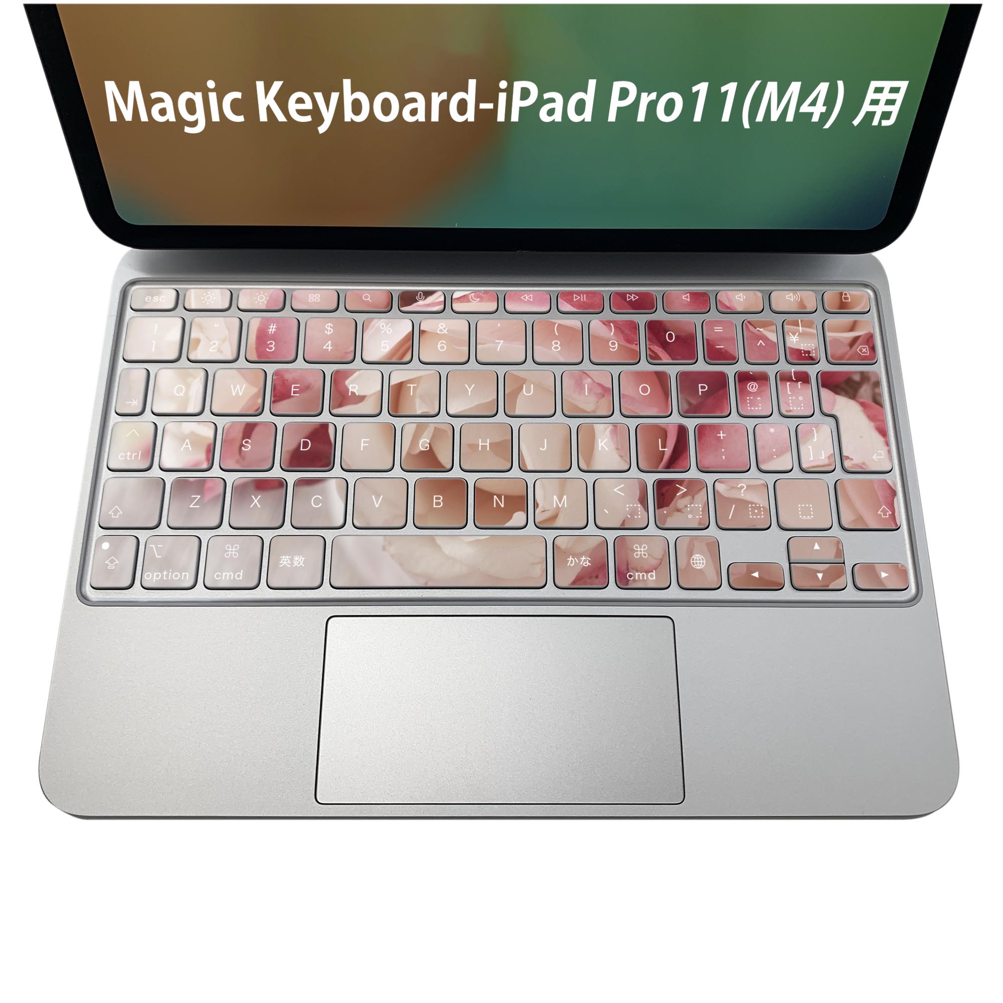 Magic Keyboard 専用 iPadPro11inch 13inch(M4) 2024 第5世代 対応 キーボード用スキンシール キートップ ステッカー アイパッド ノートパソコン アクセサリー 保護 020806 マスクデザイン 宇宙 惑星 花　ピンク　写真　004763