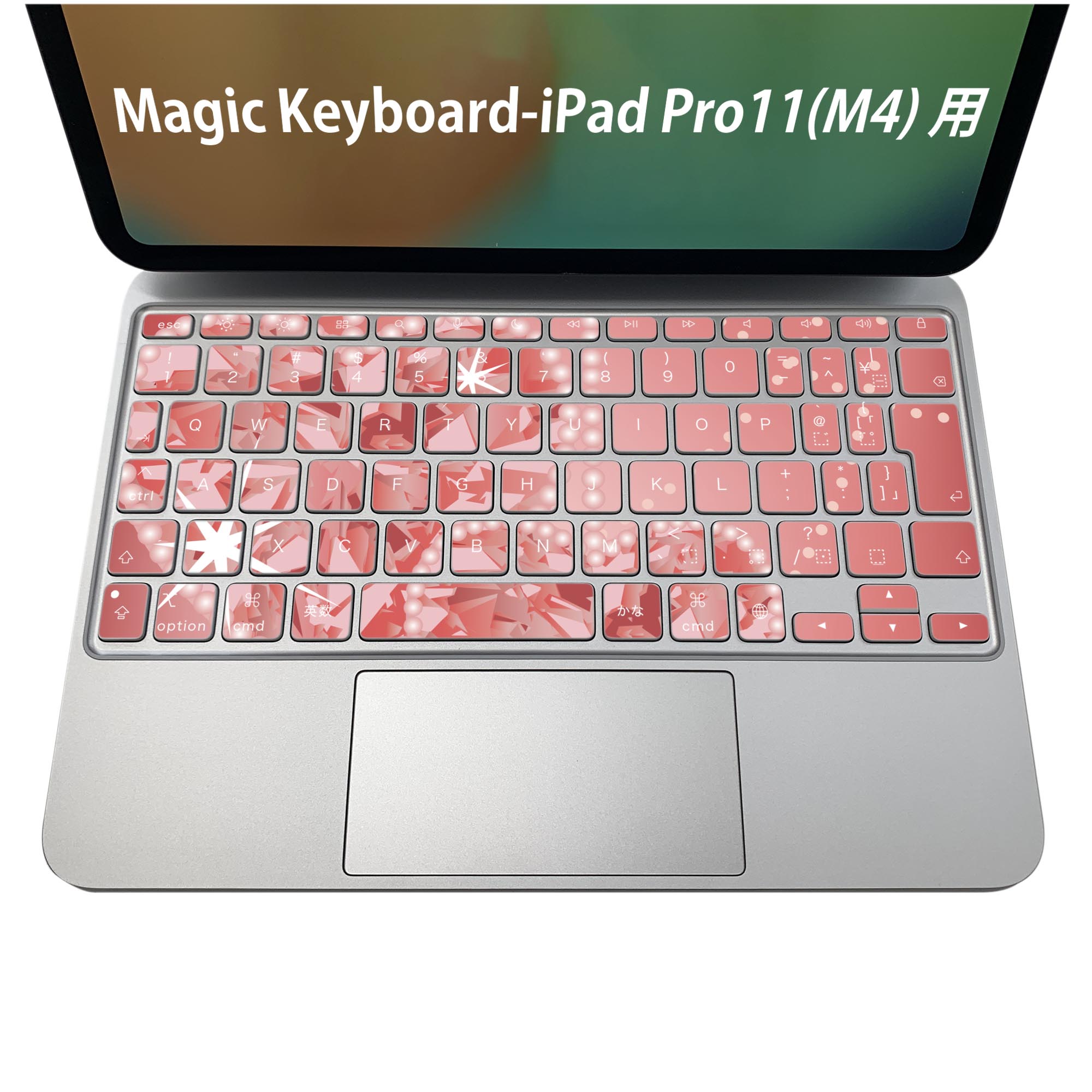 Magic Keyboard 専用 iPadPro11inch 13inch(M4) 2024 第5世代 対応 キーボード用スキンシール キートップ ステッカー アイパッド ノートパソコン アクセサリー 保護 020806 マスクデザイン 宇宙 惑星 ハート 赤 ピンク 宝石 005001