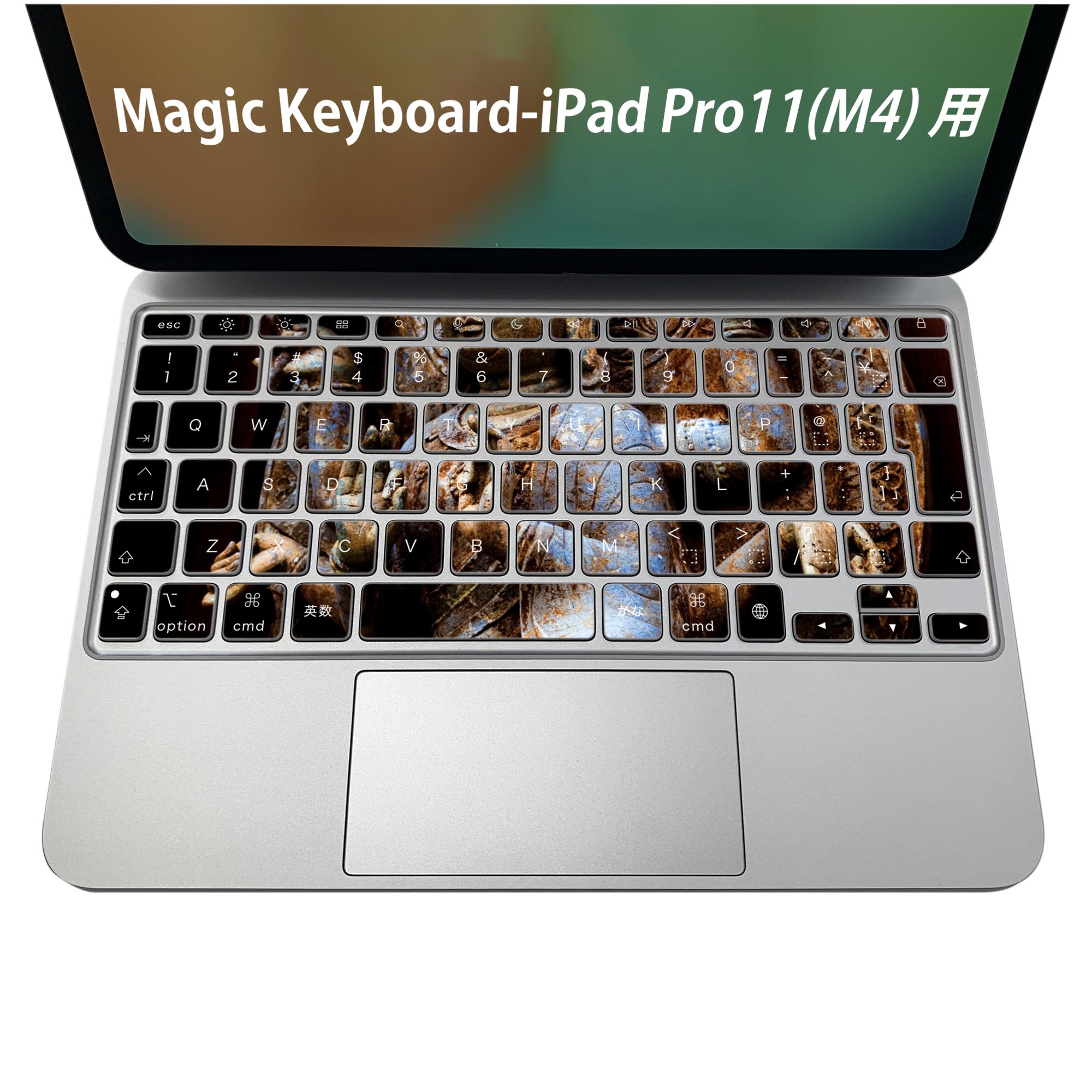 Magic Keyboard 専用 iPadPro11inch 13inch(M4) 2024 第5世代 対応 キーボード用スキンシール キートップ ステッカー アイパッド ノートパソコン アクセサリー 保護 020806 マスクデザイン 宇宙 惑星 仏像　写真　黒　005093