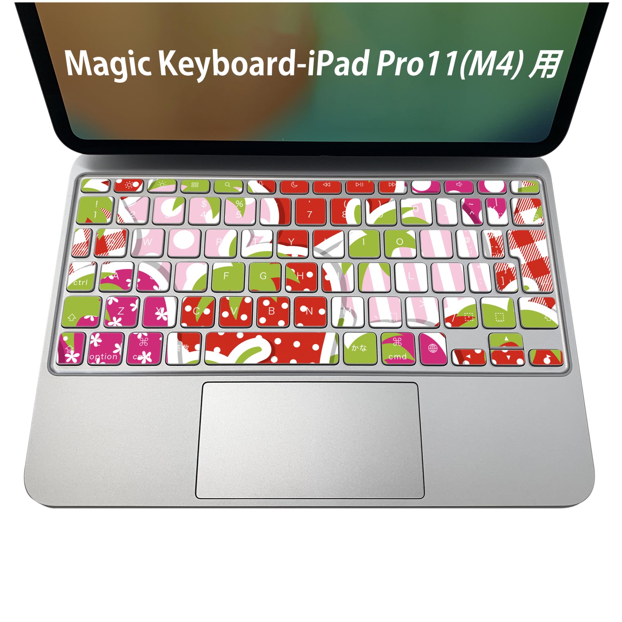 Magic Keyboard 専用 iPadPro11inch 13inch(M4) 2024 第5世代 対応 キーボード用スキンシール キートップ ステッカー アイパッド ノートパソコン アクセサリー 保護 020806 マスクデザイン 宇宙 惑星 苺 赤 ポップ 005162