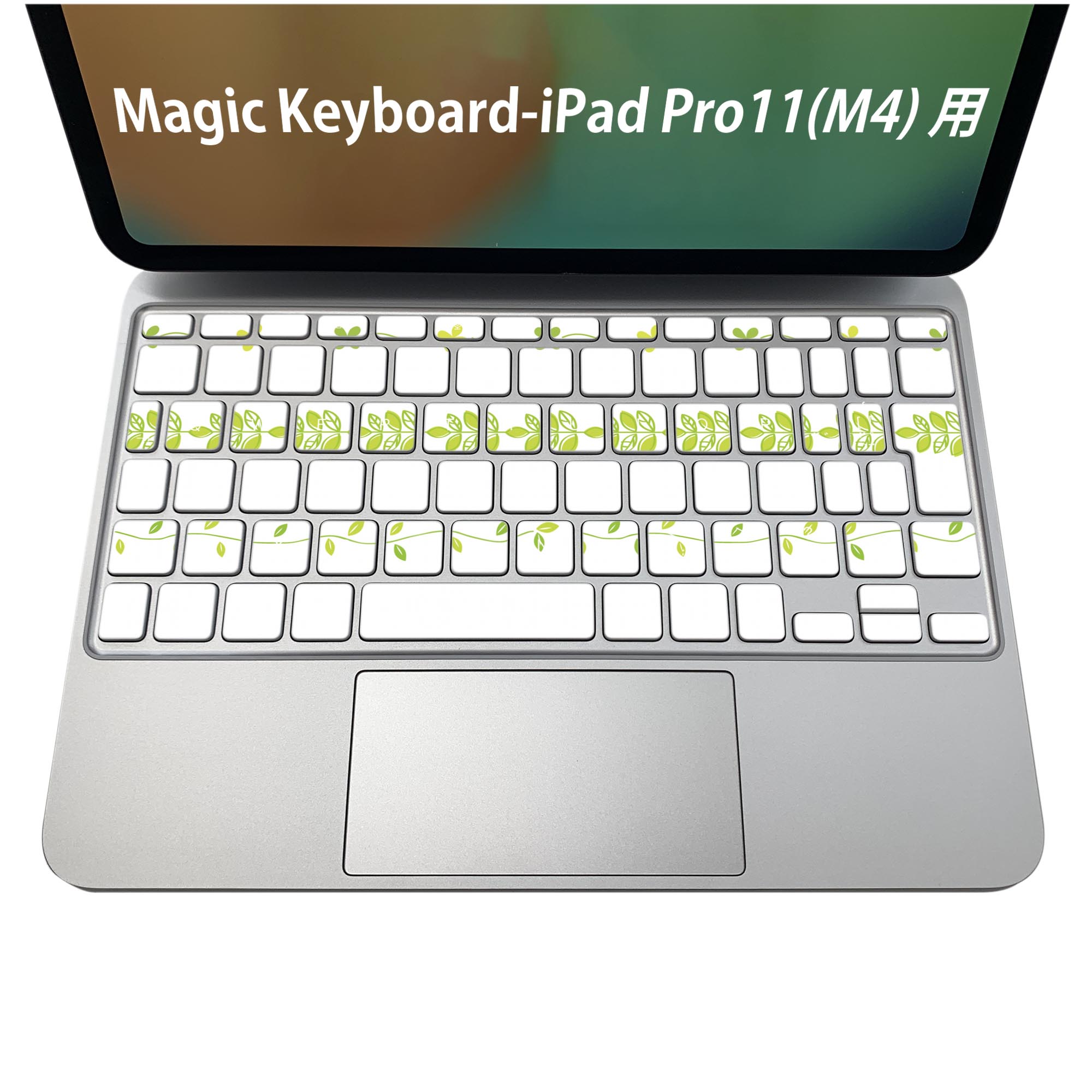 Magic Keyboard 専用 iPadPro11inch 13inch(M4) 2024 第5世代 対応 キーボード用スキンシール キートップ ステッカー アイパッド ノートパソコン アクセサリー 保護 020806 マスクデザイン 宇宙 惑星 ライン　グリーン　005410(2.0)