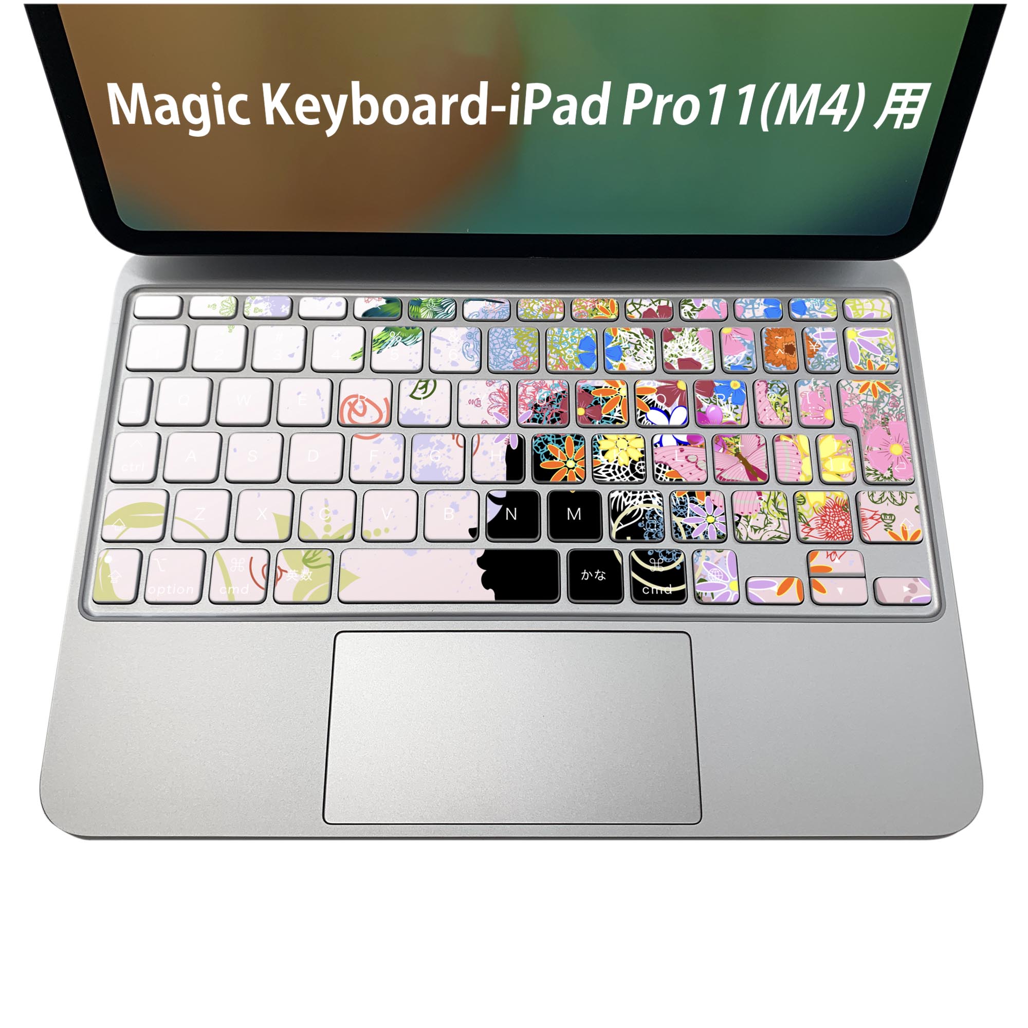 Magic Keyboard 専用 iPadPro11inch 13inch(M4) 2024 第5世代 対応 キーボード用スキンシール キートップ ステッカー アイパッド ノートパソコン アクセサリー 保護 020806 マスクデザイン 宇宙 惑星 花　　人物　005699(2.0)