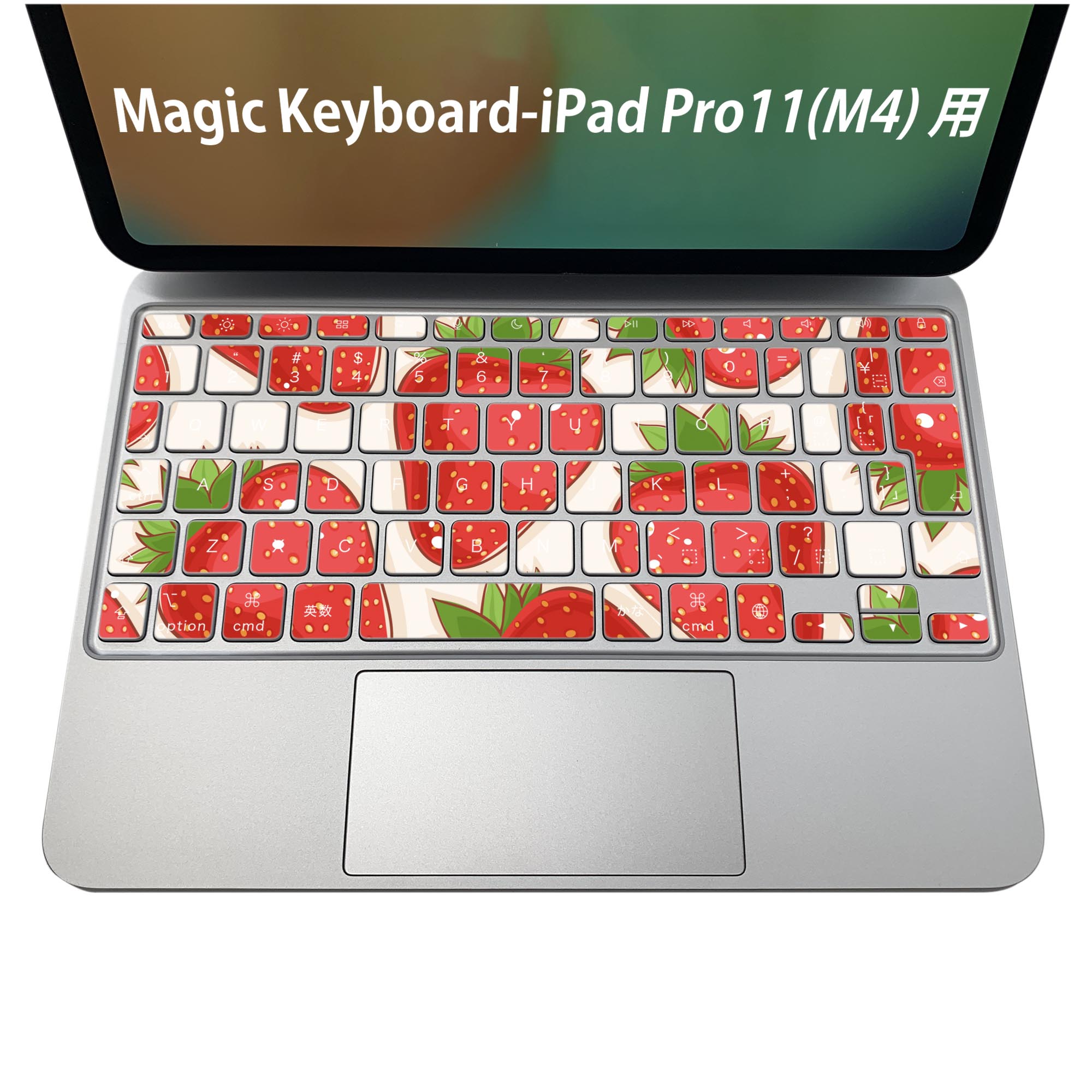 Magic Keyboard 専用 iPadPro11inch 13inch(M4) 2024 第5世代 対応 キーボード用スキンシール キートップ ステッカー アイパッド ノートパソコン アクセサリー 保護 020806 マスクデザイン 宇宙 惑星 イチゴ 苺 イラスト 模様 006119