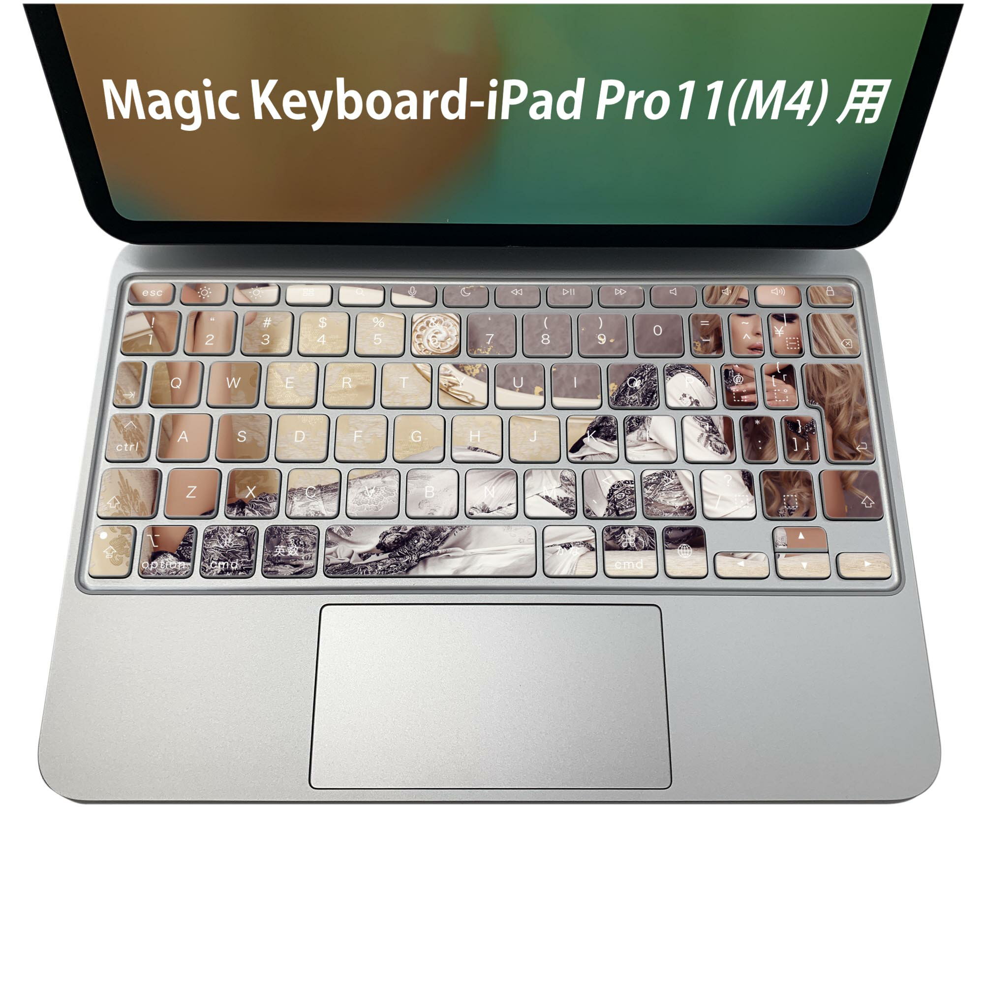 Magic Keyboard 専用 iPadPro11inch 13inch(M4) 2024 第5世代 対応 キーボード用スキンシール キートップ ステッカー アイパッド ノートパソコン アクセサリー 保護 020806 マスクデザイン 宇宙 惑星 写真 人物 女性 008880