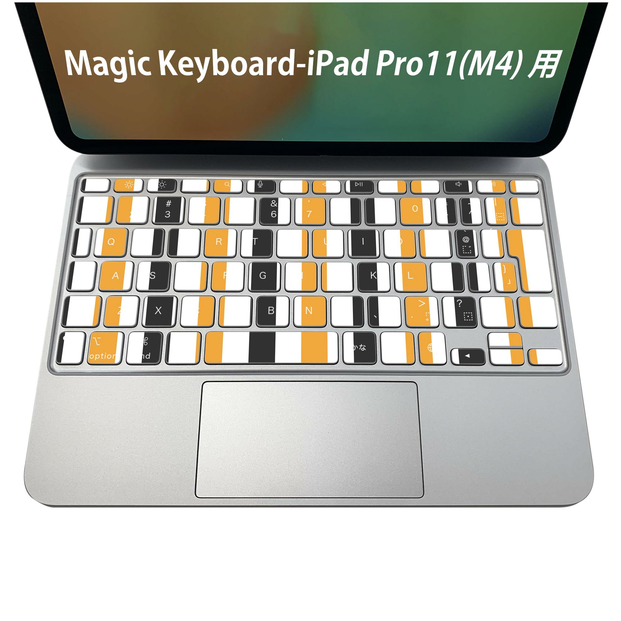 Magic Keyboard 専用 iPadPro11inch 13inch(M4) 2024 第5世代 対応 キーボード用スキンシール キートップ ステッカー アイパッド ノートパソコン アクセサリー 保護 020806 マスクデザイン 宇宙 惑星 シンプル　ボーダー　カラフル　009107