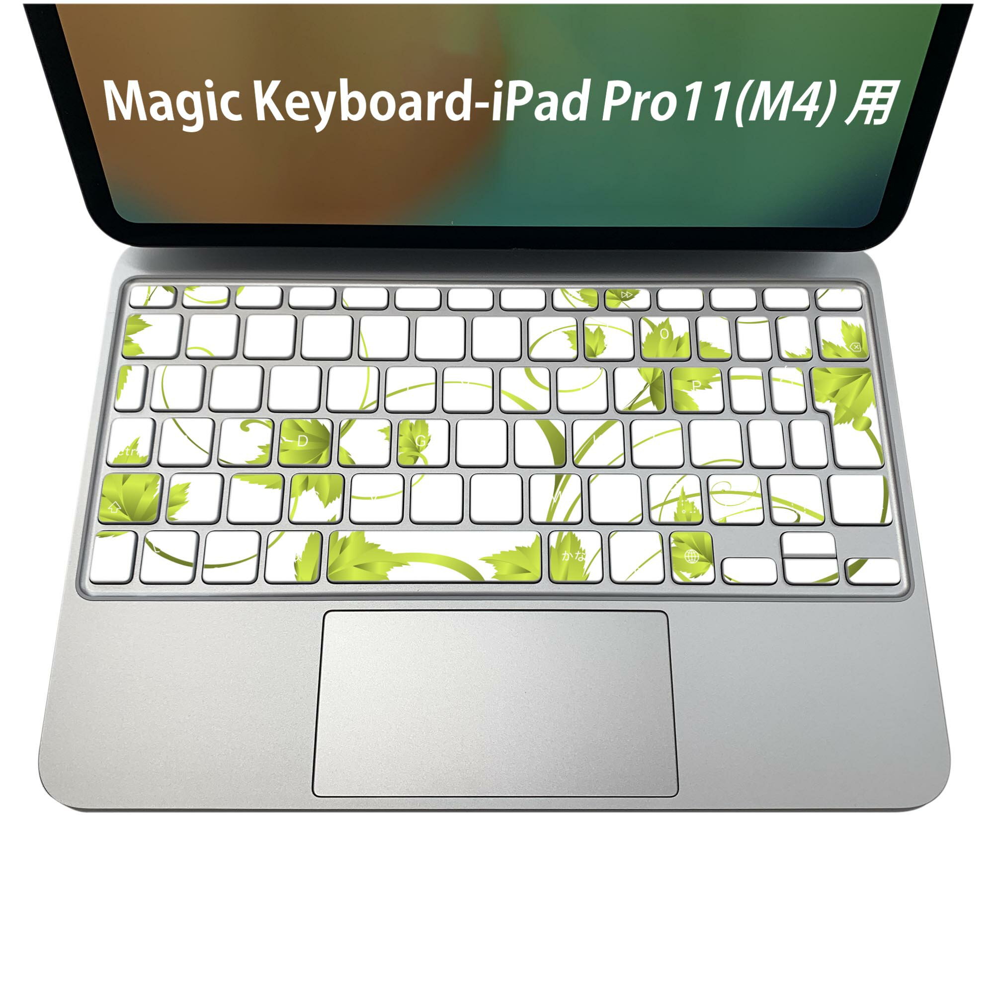 Magic Keyboard 専用 iPadPro11inch 13inch(M4) 2024 第5世代 対応 キーボード用スキンシール キートップ ステッカー アイパッド ノートパソコン アクセサリー 保護 020806 マスクデザイン 宇宙 惑星 植物 緑 シンプル 009169