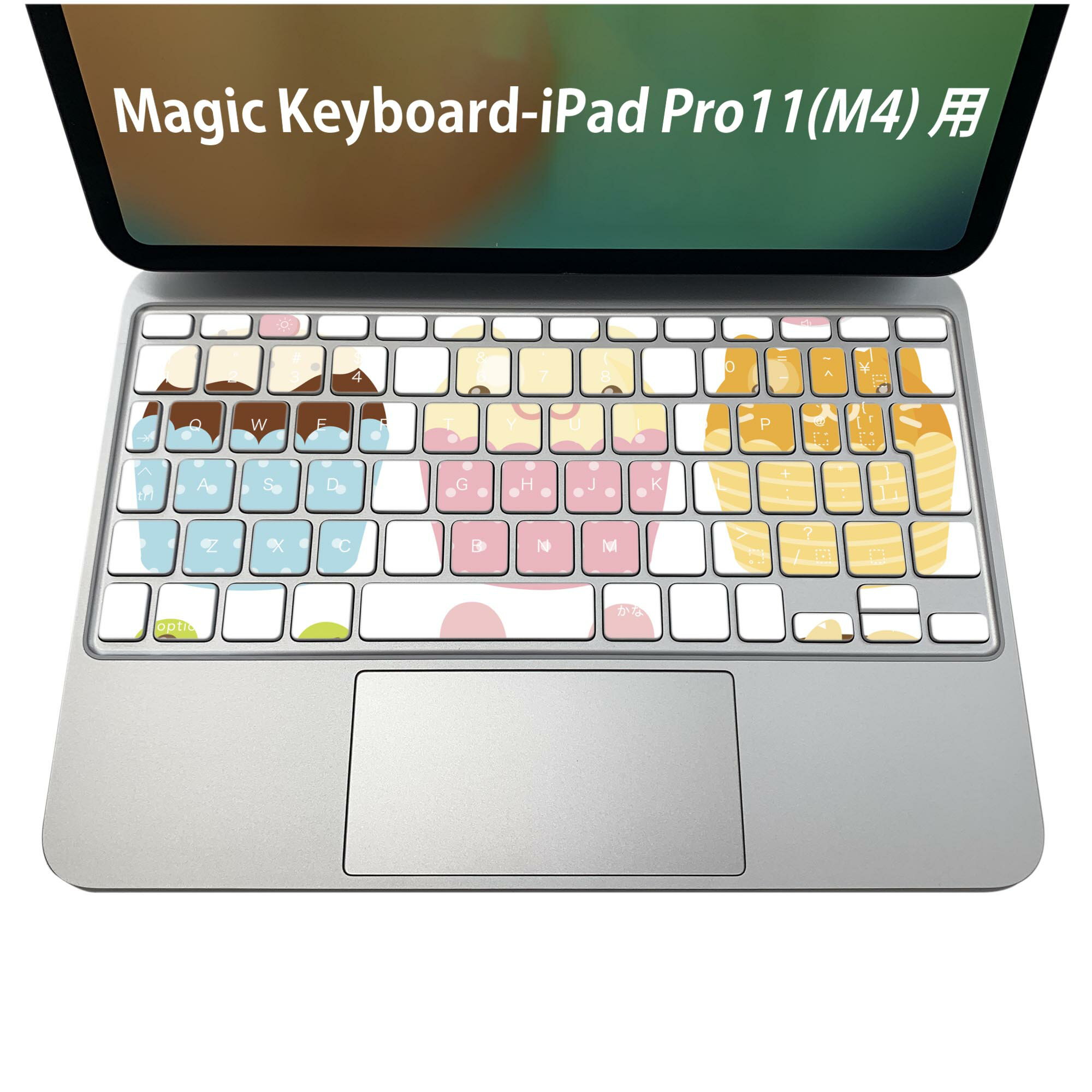 Magic Keyboard 専用 iPadPro11inch 13inch(M4) 2024 第5世代 対応 キーボード用スキンシール キートップ ステッカー アイパッド ノートパソコン アクセサリー 保護 020806 マスクデザイン 宇宙 惑星 カラフル 動物 キャラクター 009245