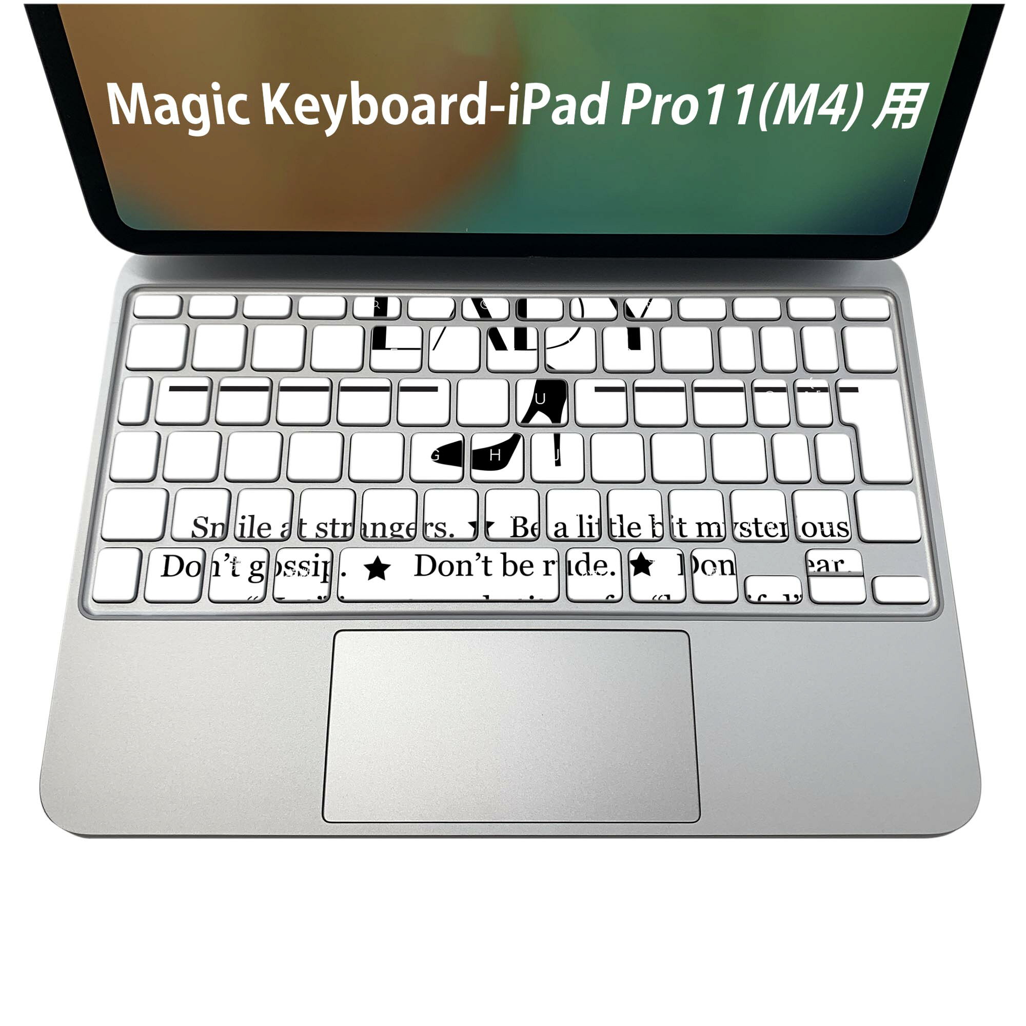 Magic Keyboard 専用 iPadPro11inch 13inch(M4) 2024 第5世代 対応 キーボード用スキンシール キートップ ステッカー アイパッド ノートパソコン アクセサリー 保護 020806 マスクデザイン 宇宙 惑星 英語　おしゃれ　白　黒　009449