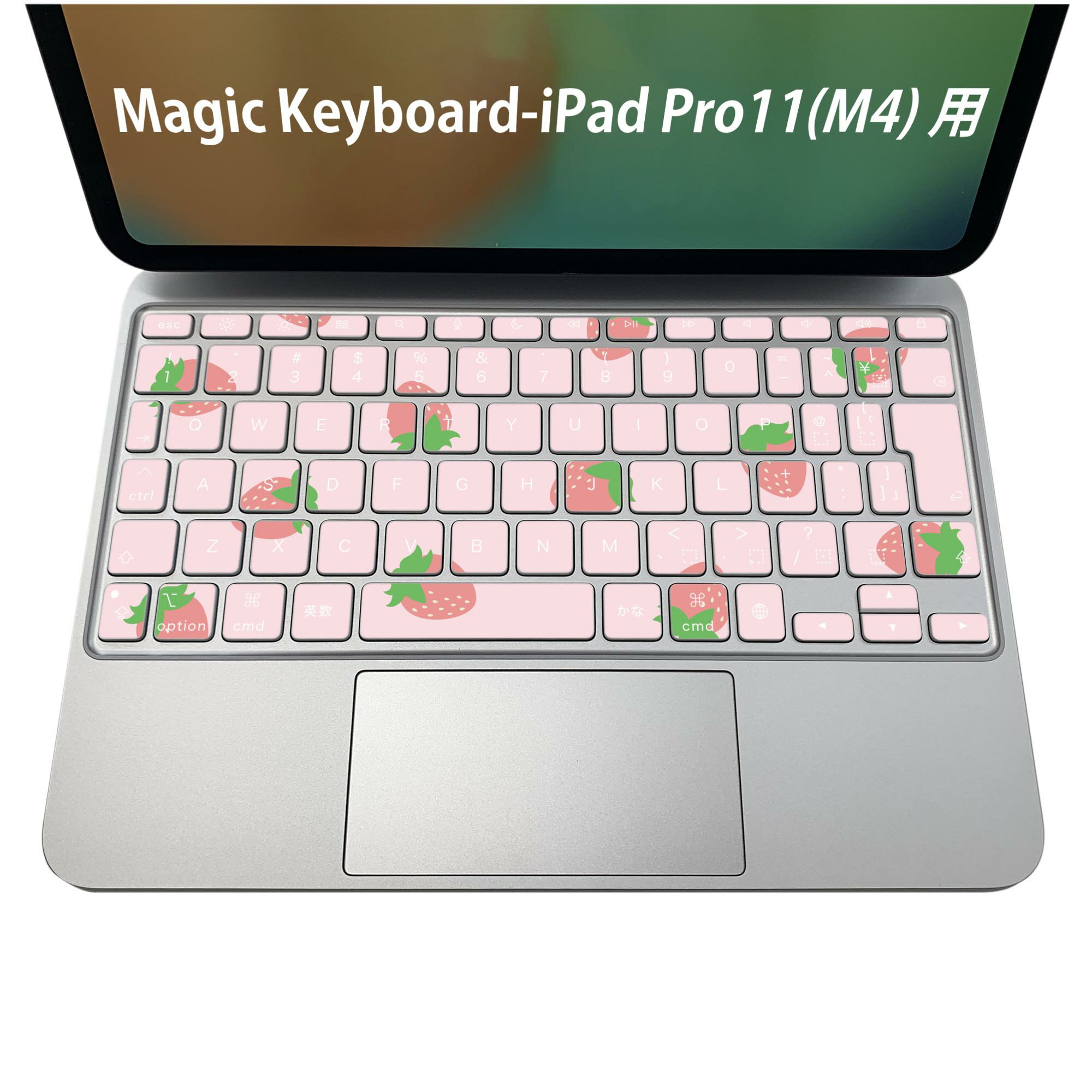 Magic Keyboard 専用 iPadPro11inch 13inch(M4) 2024 第5世代 対応 キーボード用スキンシール キートップ ステッカー アイパッド ノートパソコン アクセサリー 保護 020806 マスクデザイン 宇宙 惑星 いちご ピンク 009549