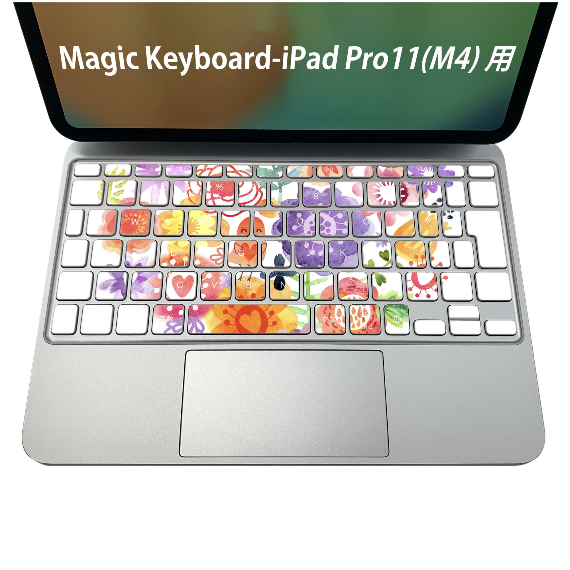 Magic Keyboard 専用 iPadPro11inch 13inch(M4) 2024 第5世代 対応 キーボード用スキンシール キートップ ステッカー アイパッド ノートパソコン アクセサリー 保護 020806 マスクデザイン 宇宙 惑星 鳥 カラフル 009645