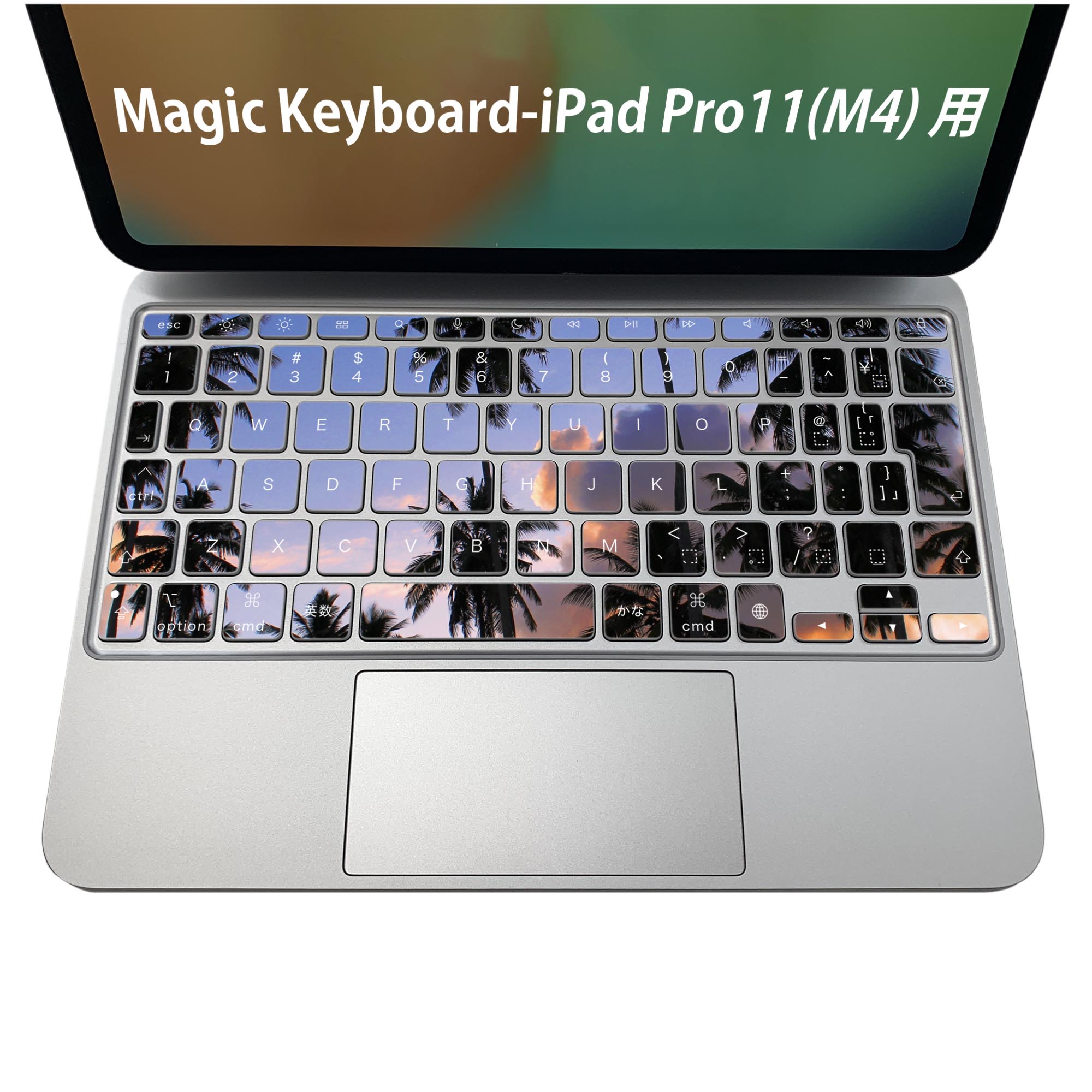 Magic Keyboard 専用 iPadPro11inch 13inch(M4) 2024 第5世代 対応 キーボード用スキンシール キートップ ステッカー アイパッド ノートパソコン アクセサリー 保護 020806 マスクデザイン 宇宙 惑星 ヤシの木　空　写真　010821
