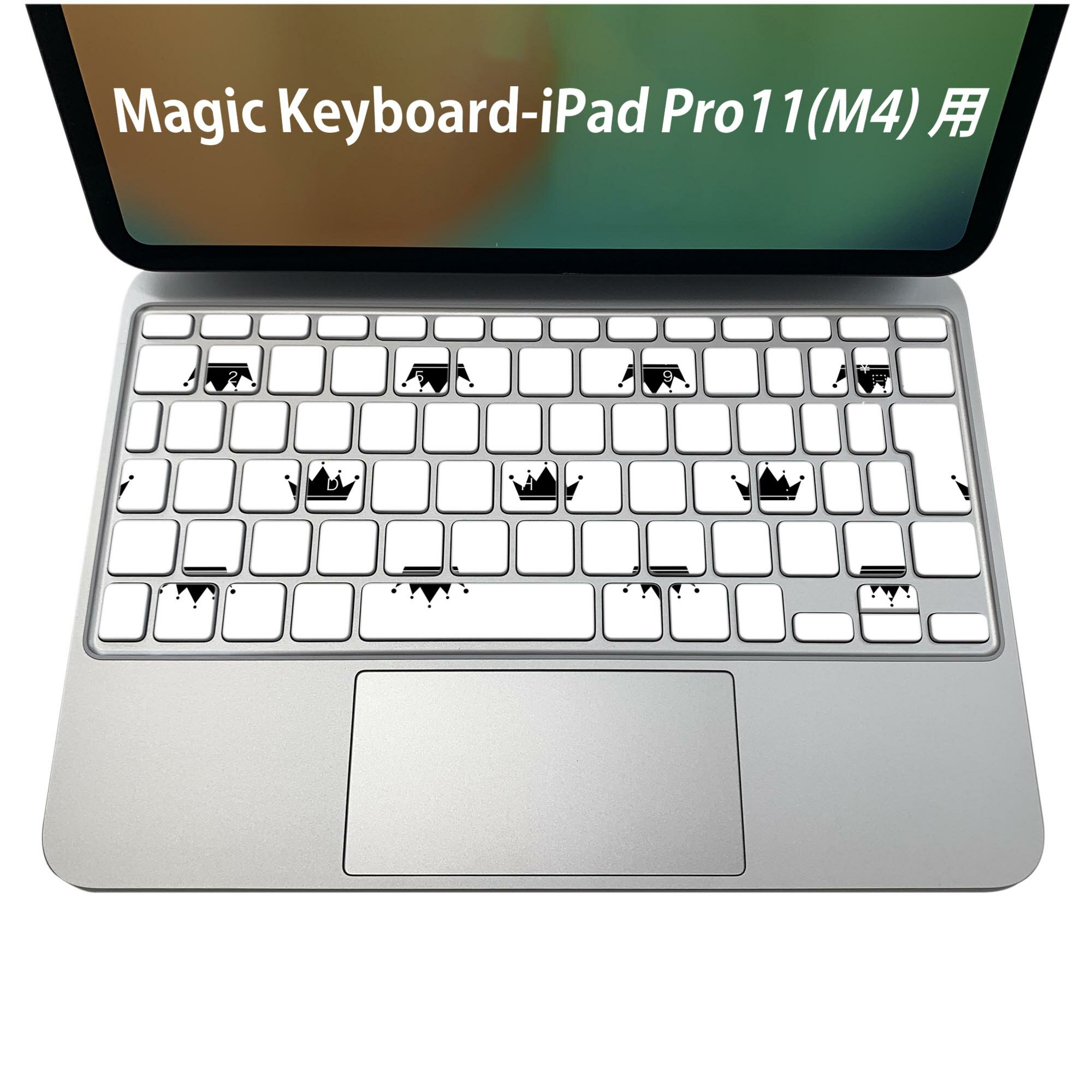 Magic Keyboard 専用 iPadPro11inch 13inch(M4) 2024 第5世代 対応 キーボード用スキンシール キートップ ステッカー アイパッド ノートパソコン アクセサリー 保護 020806 マスクデザイン 宇宙 惑星 王冠 白 黒 010892