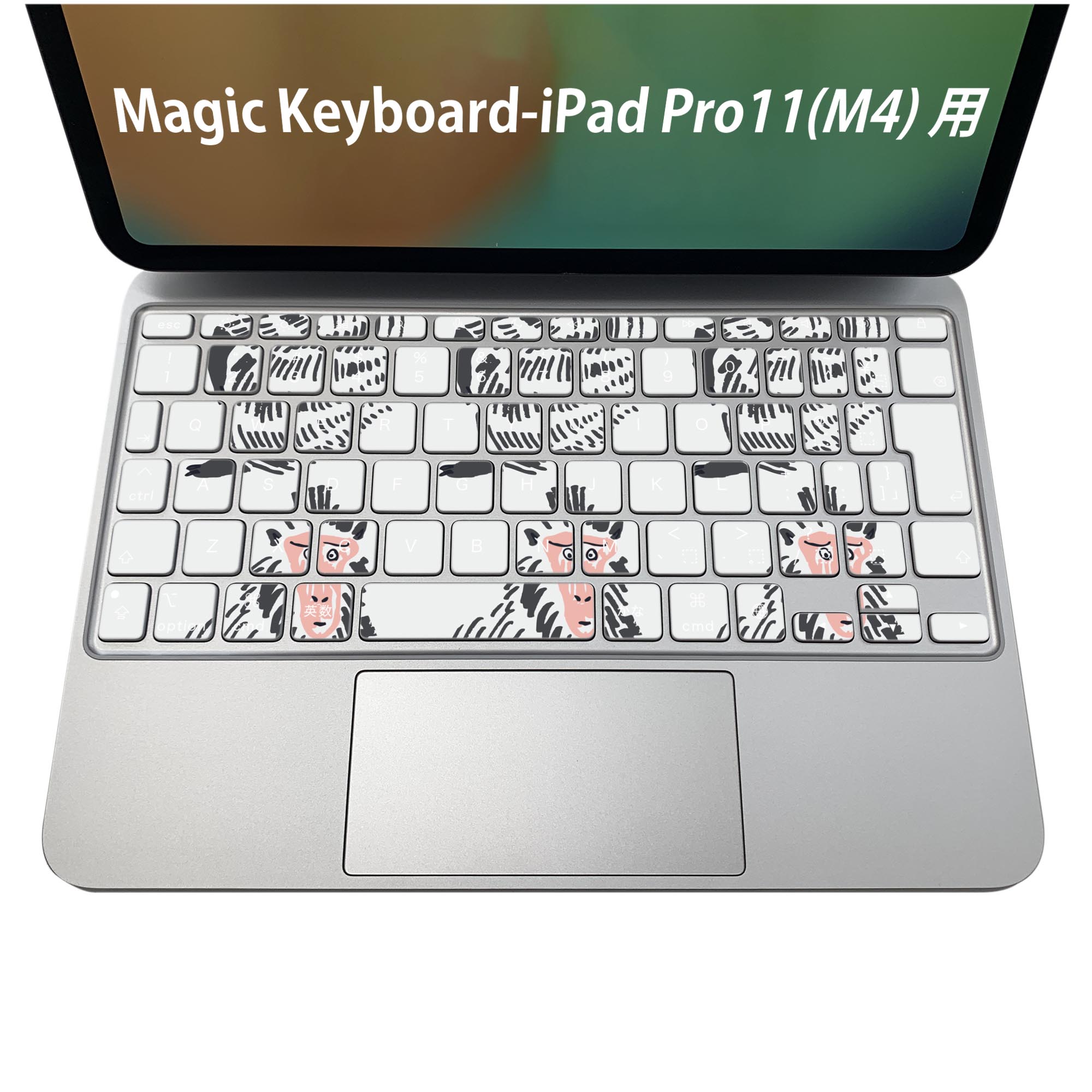 Magic Keyboard 専用 iPadPro11inch 13inch(M4) 2024 第5世代 対応 キーボード用スキンシール キートップ ステッカー アイパッド ノートパソコン アクセサリー 保護 020806 マスクデザイン 宇宙 惑星 猿　動物　イラスト　011178