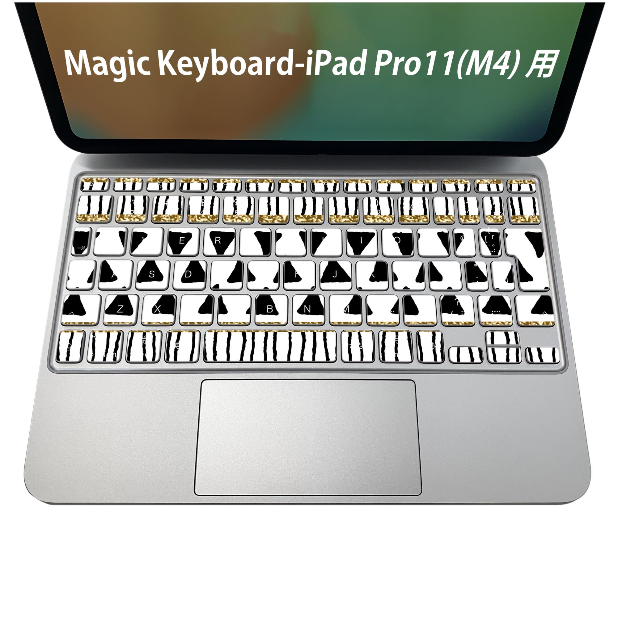 Magic Keyboard 専用 iPadPro11inch 13inch(M4) 2024 第5世代 対応 キーボード用スキンシール キートップ ステッカー アイパッド ノートパソコン アクセサリー 保護 020806 マスクデザイン 宇宙 惑星 模様 幾何学模様 黒 012105