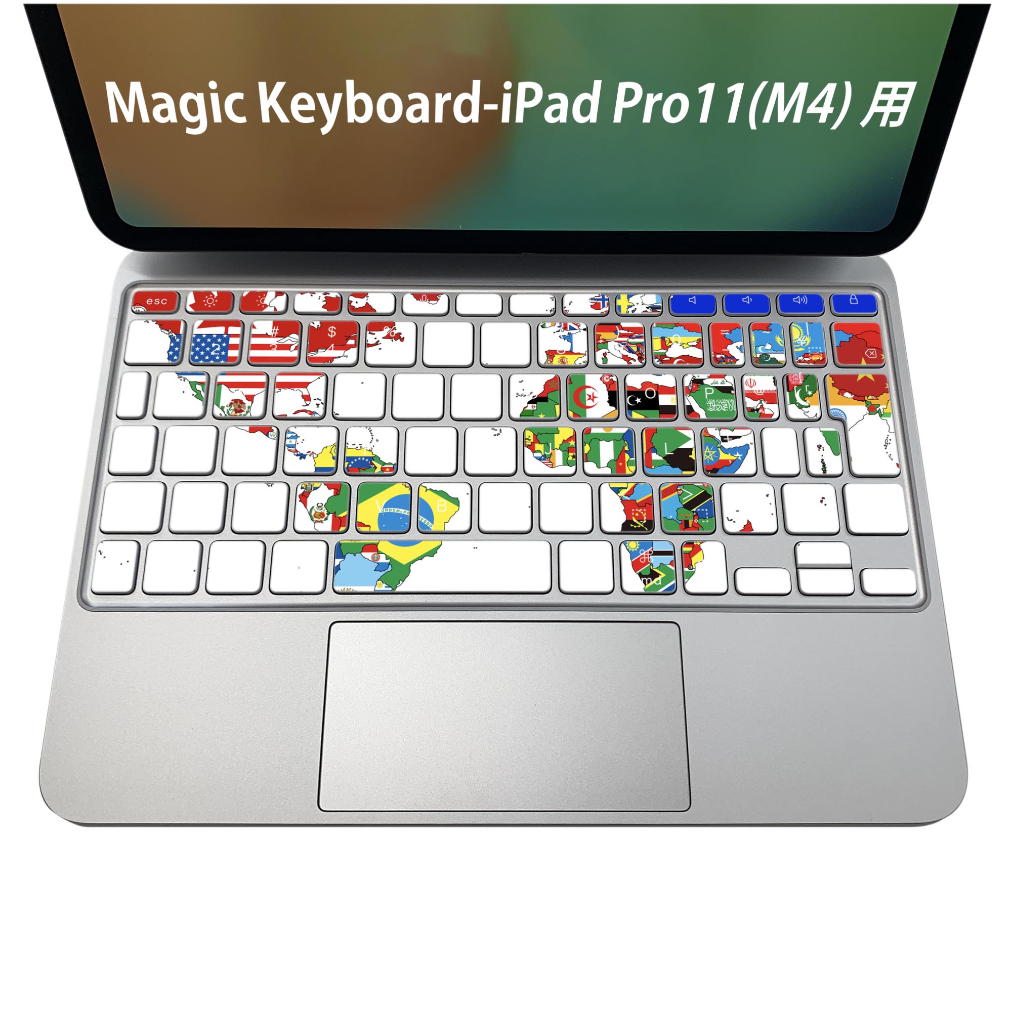 Magic Keyboard 専用 iPadPro11inch 13inch(M4) 2024 第5世代 対応 キーボード用スキンシール キートップ ステッカー アイパッド ノートパソコン アクセサリー 保護 020806 マスクデザイン 宇宙 惑星 地図　世界地図　013184