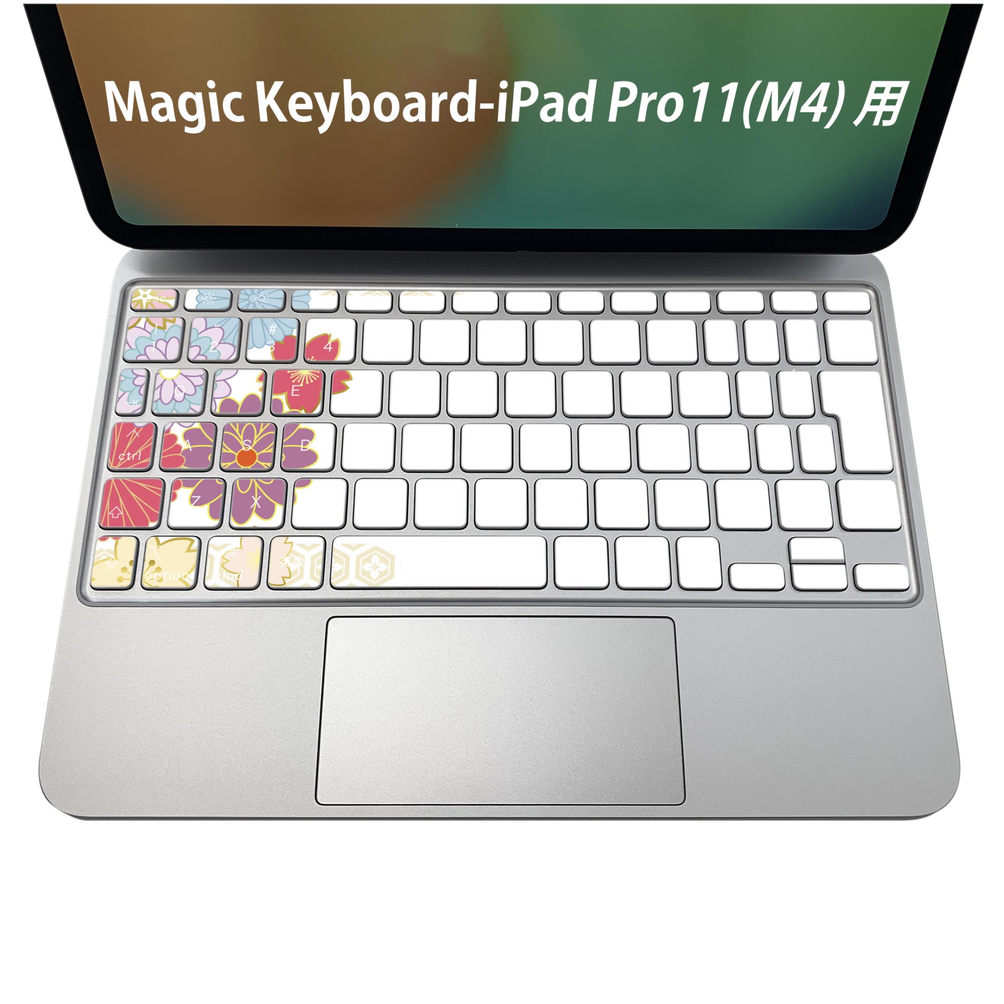 Magic Keyboard 専用 iPadPro11inch 13inch(M4) 2024 第5世代 対応 キーボード用スキンシール キートップ ステッカー アイパッド ノートパソコン アクセサリー 保護 020806 マスクデザイン 宇宙 惑星 花　和柄　　013948(2.0)