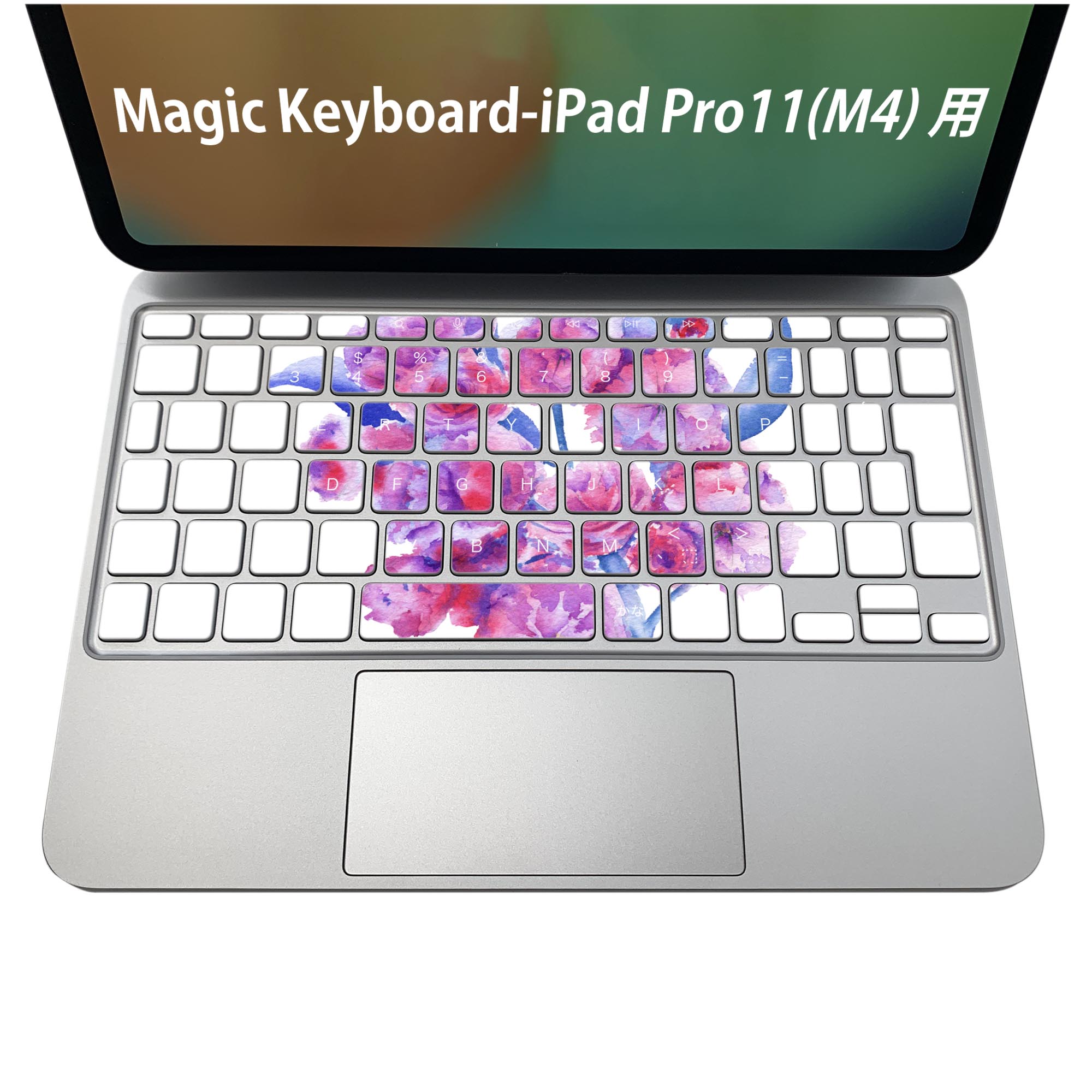 Magic Keyboard 専用 iPadPro11inch 13inch(M4) 2024 第5世代 対応 キーボード用スキンシール キートップ ステッカー アイパッド ノートパソコン アクセサリー 保護 020806 マスクデザイン 宇宙 惑星 花 カラフル きれい 014779