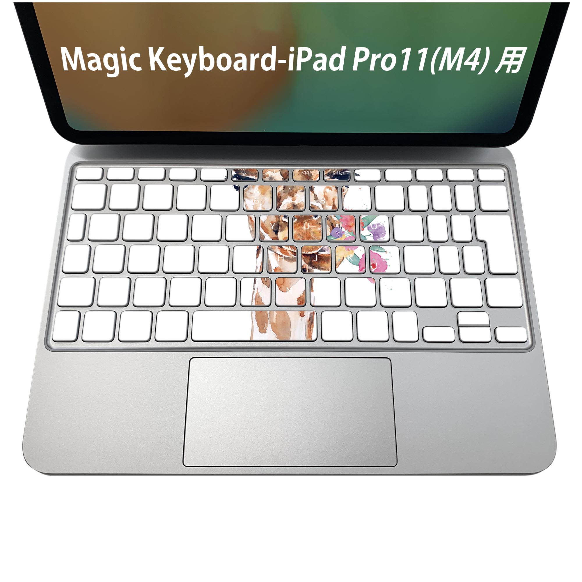 Magic Keyboard 専用 iPadPro11inch 13inch(M4) 2024 第5世代 対応 キーボード用スキンシール キートップ ステッカー アイパッド ノートパソコン アクセサリー 保護 020806 マスクデザイン 宇宙 惑星 麒麟 きりん Giraffe 動物 017753