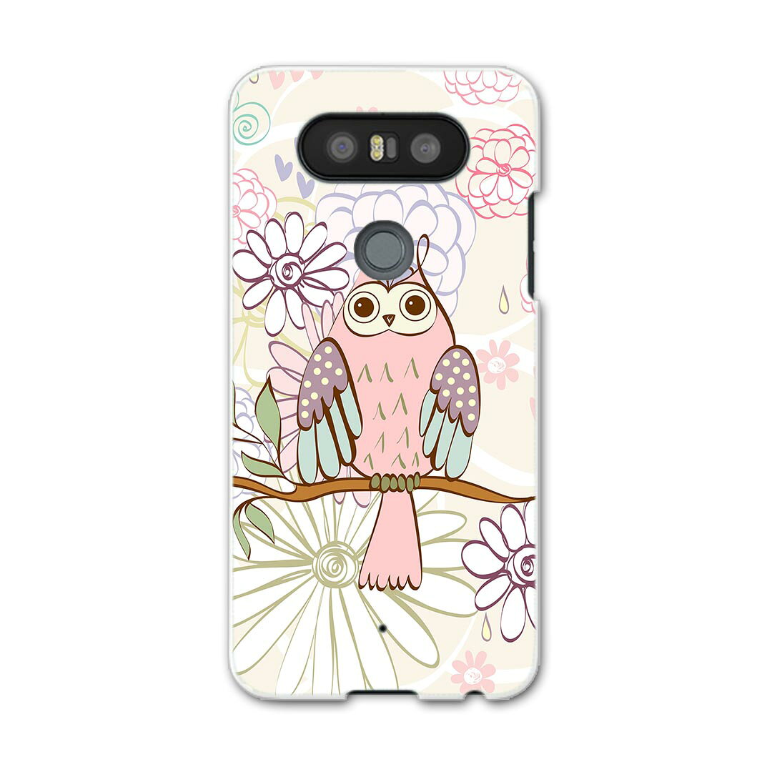 LGV34 isaiBeat イサイ ビート LG Electronics LGエレクトロニクス au エーユーlgv34 スマホ カバー ケース スマホケース スマホカバー PC ハードケース 008898 花　フラワー　ピンク　フクロウ