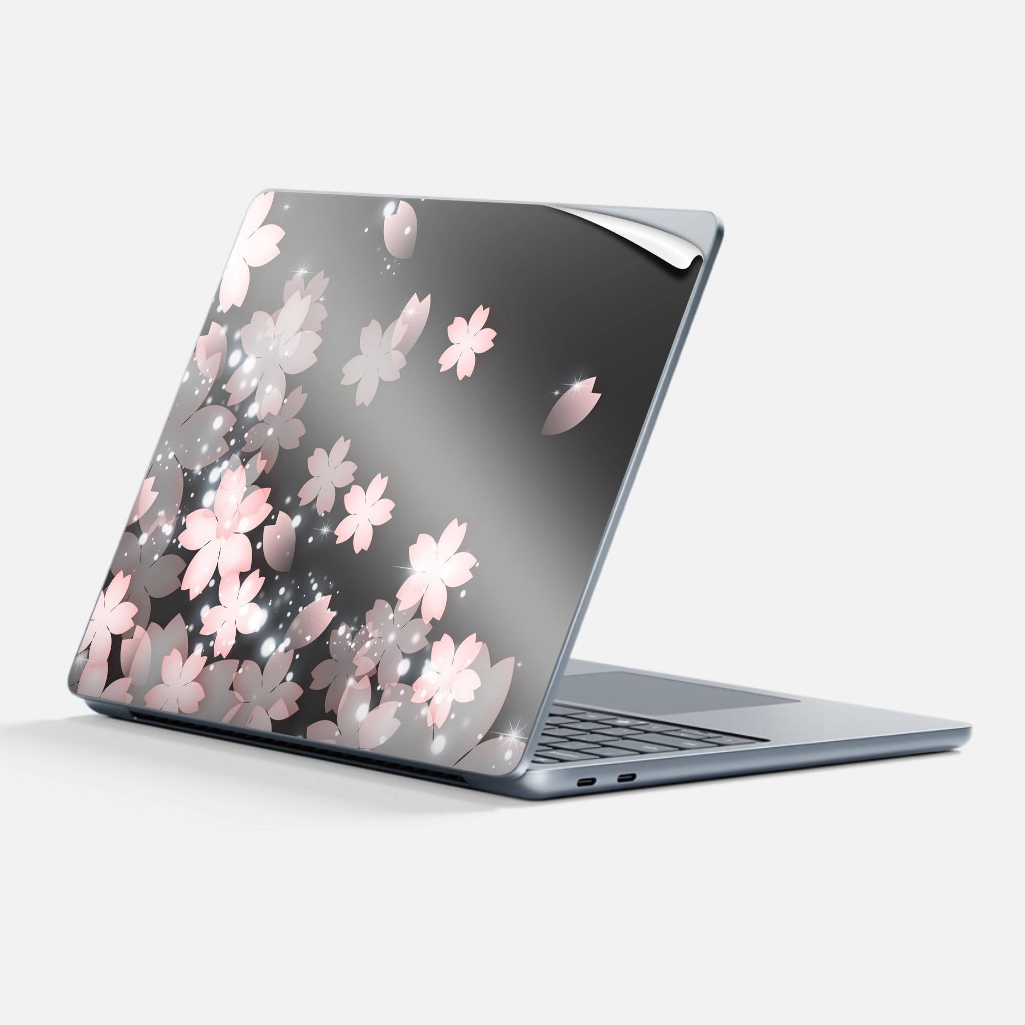 Surface Laptop 第7世代 13 インチ 用 スキンシール 全面スキンシール フル 背面 底 ステッカー 保護シール キャラクター かわいい 000028 桜 絵 灰色