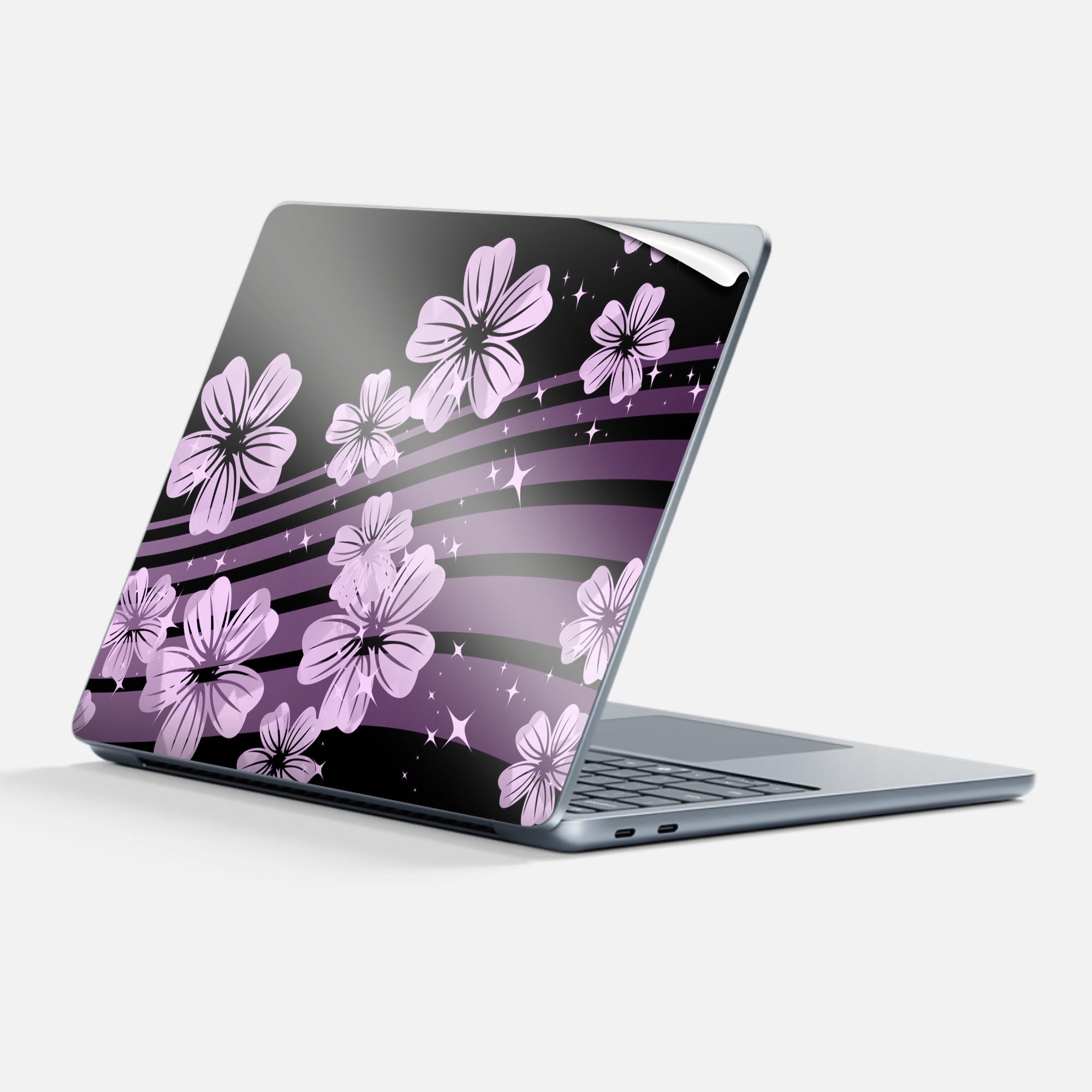 Surface Laptop 第7世代 13 インチ 用 スキンシール 全面スキンシール フル 背面 底 ステッカー 保護シール キャラクター かわいい 000051 黒 和柄 桜
