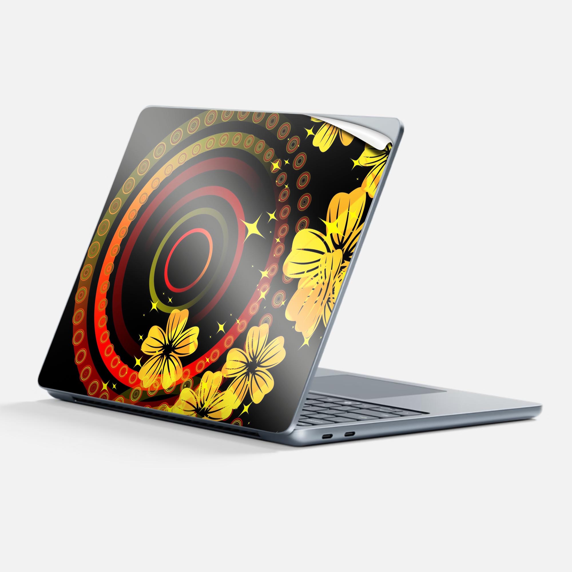 Surface Laptop 第7世代 13 インチ 用 スキンシール 全面スキンシール フル 背面 底 ステッカー 保護シール キャラクター かわいい 000052 黒 和柄 金色 桜
