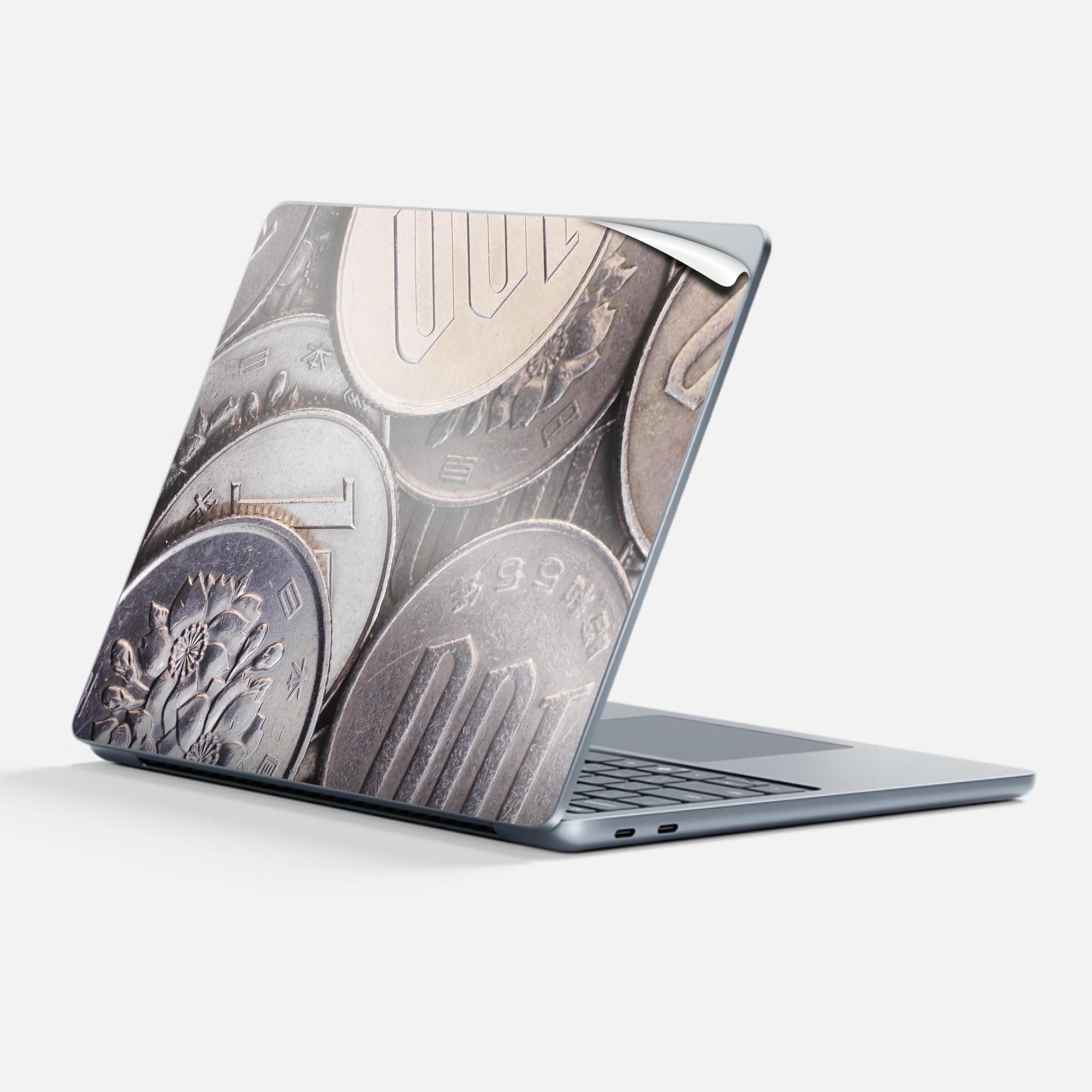Surface Laptop 第7世代 13 インチ 用 スキンシール 全面スキンシール フル 背面 底 ステッカー 保護シール キャラクター かわいい 000080 小銭 金 百円