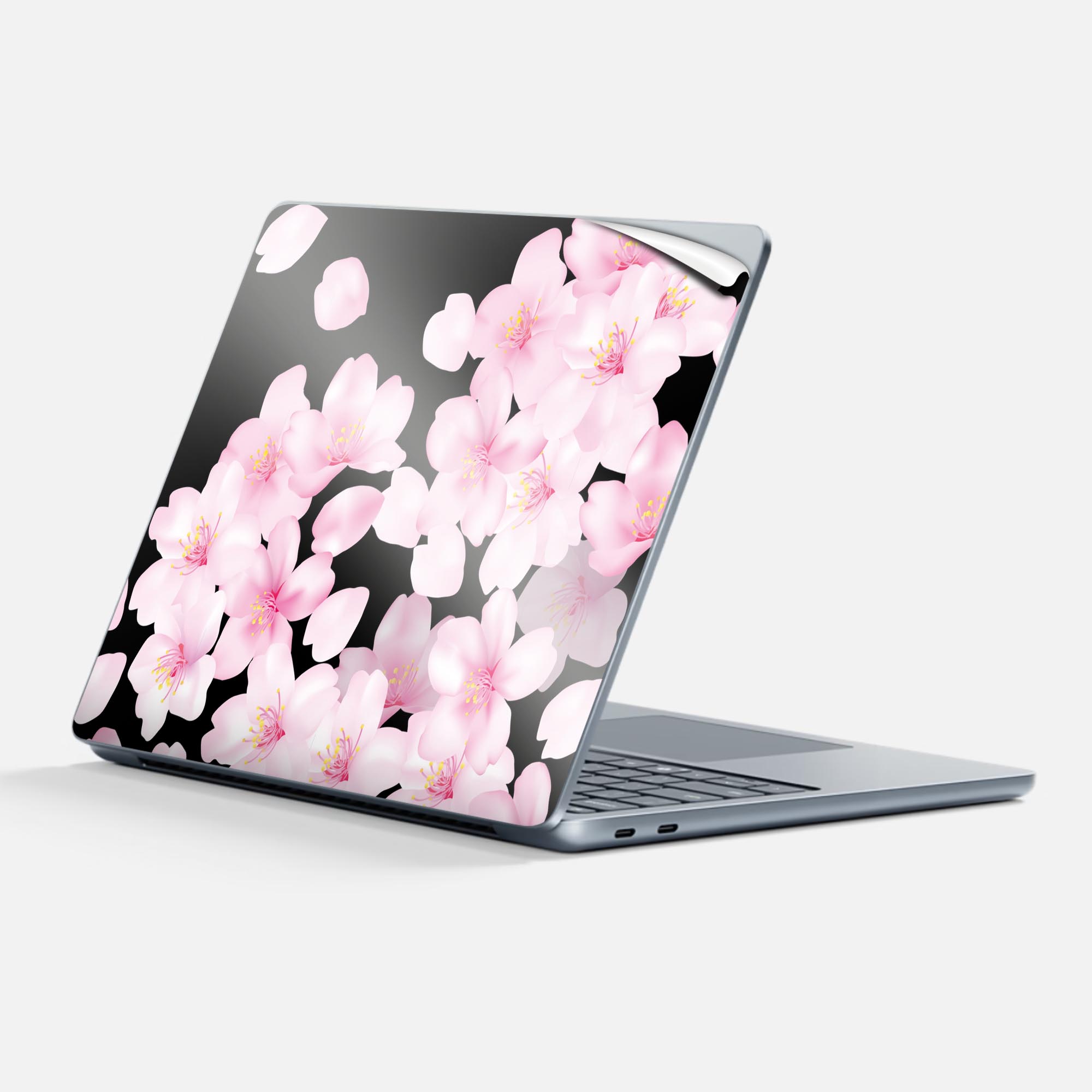 Surface Laptop 第7世代 13 インチ 用 スキンシール 全面スキンシール フル 背面 底 ステッカー 保護シール キャラクター かわいい 000438 桜 花 黒