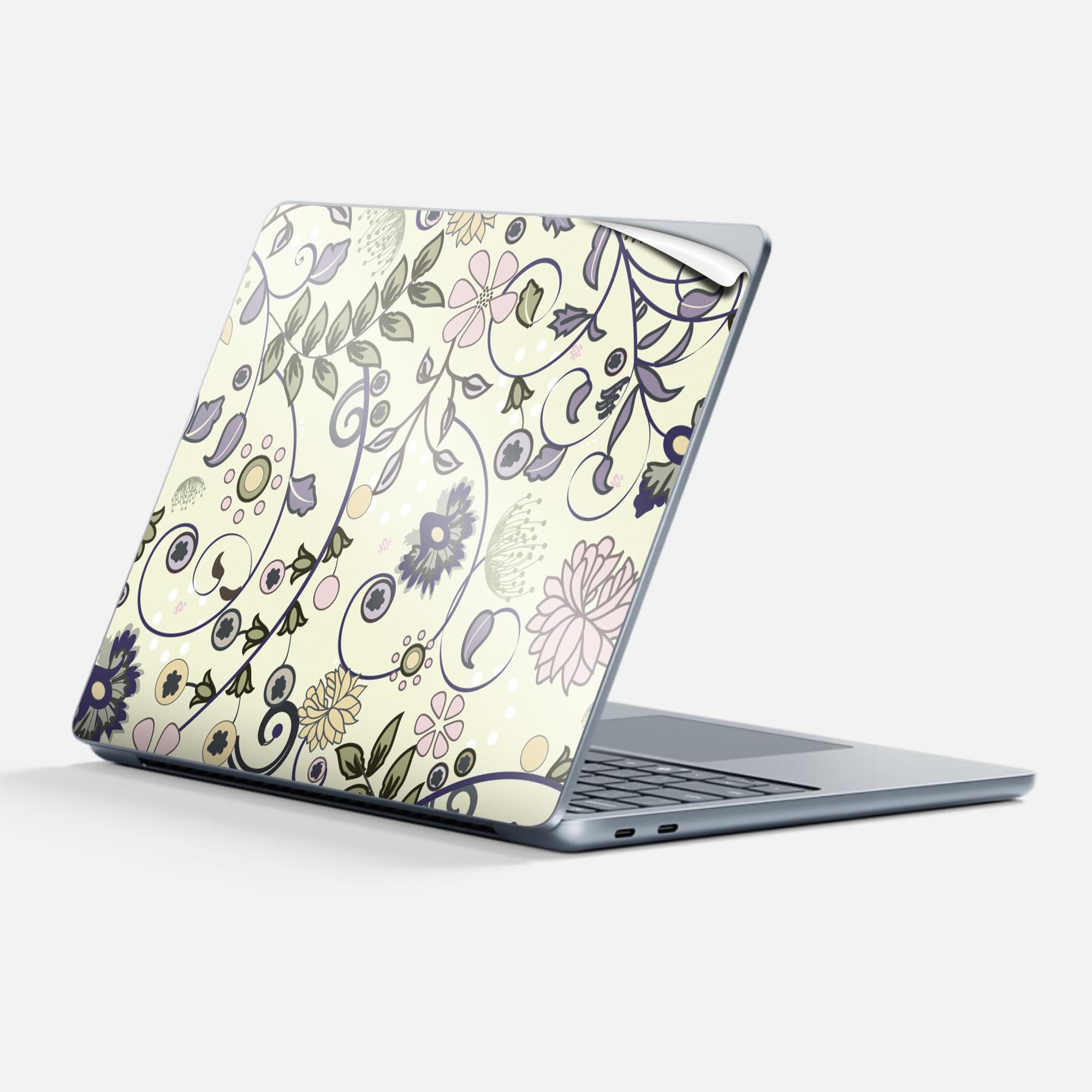 Surface Laptop 第7世代 13 インチ 用 スキンシール 全面スキンシール フル 背面 底 ステッカー 保護シール キャラクター かわいい 000744 小花 葉