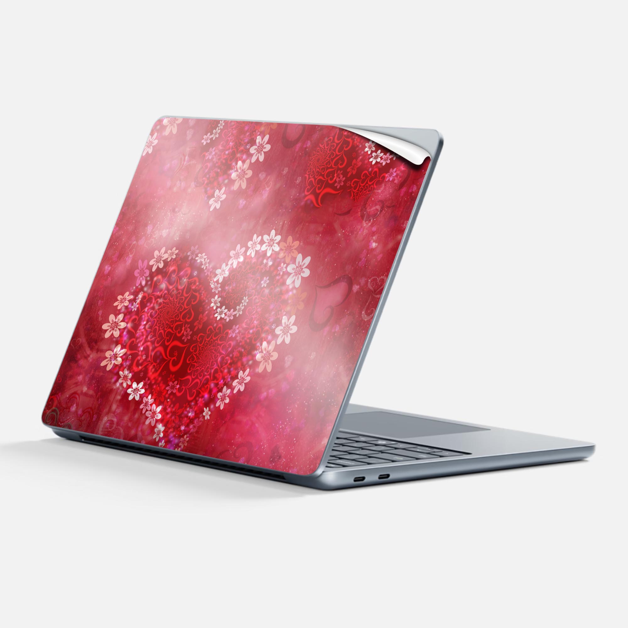 Surface Laptop 第7世代 13 インチ 用 スキンシール 全面スキンシール フル 背面 底 ステッカー 保護シール キャラクター かわいい 000816 ハート 花