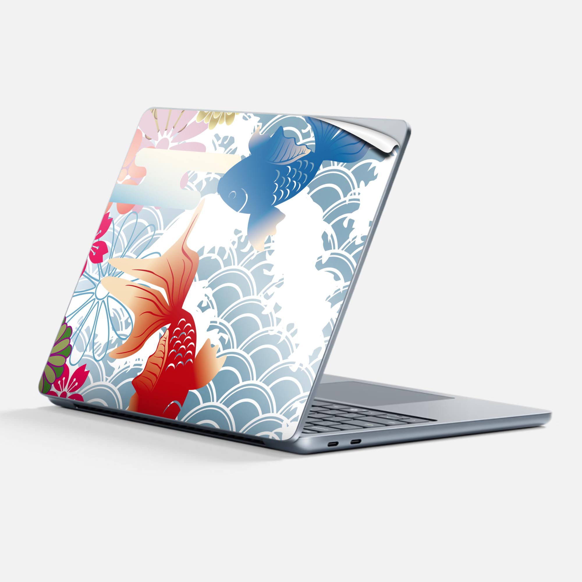 Surface Laptop 第7世代 13 インチ 用 スキンシール 全面スキンシール フル 背面 底 ステッカー 保護シール キャラクター かわいい 000840 金魚 和柄