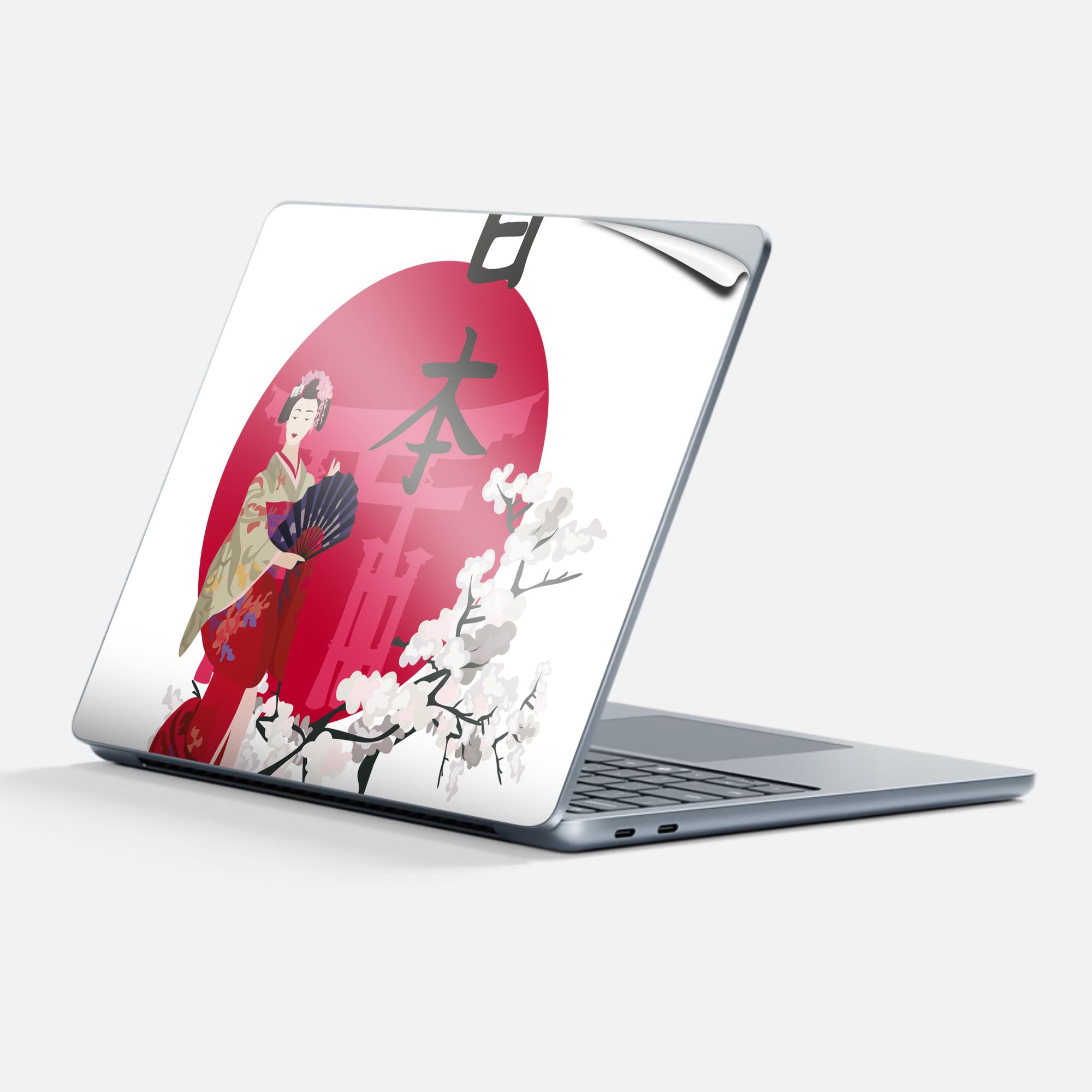 Surface Laptop 第7世代 13 インチ 用 スキンシール 全面スキンシール フル 背面 底 ステッカー 保護シール キャラクター かわいい 001136 日本 芸者 桜