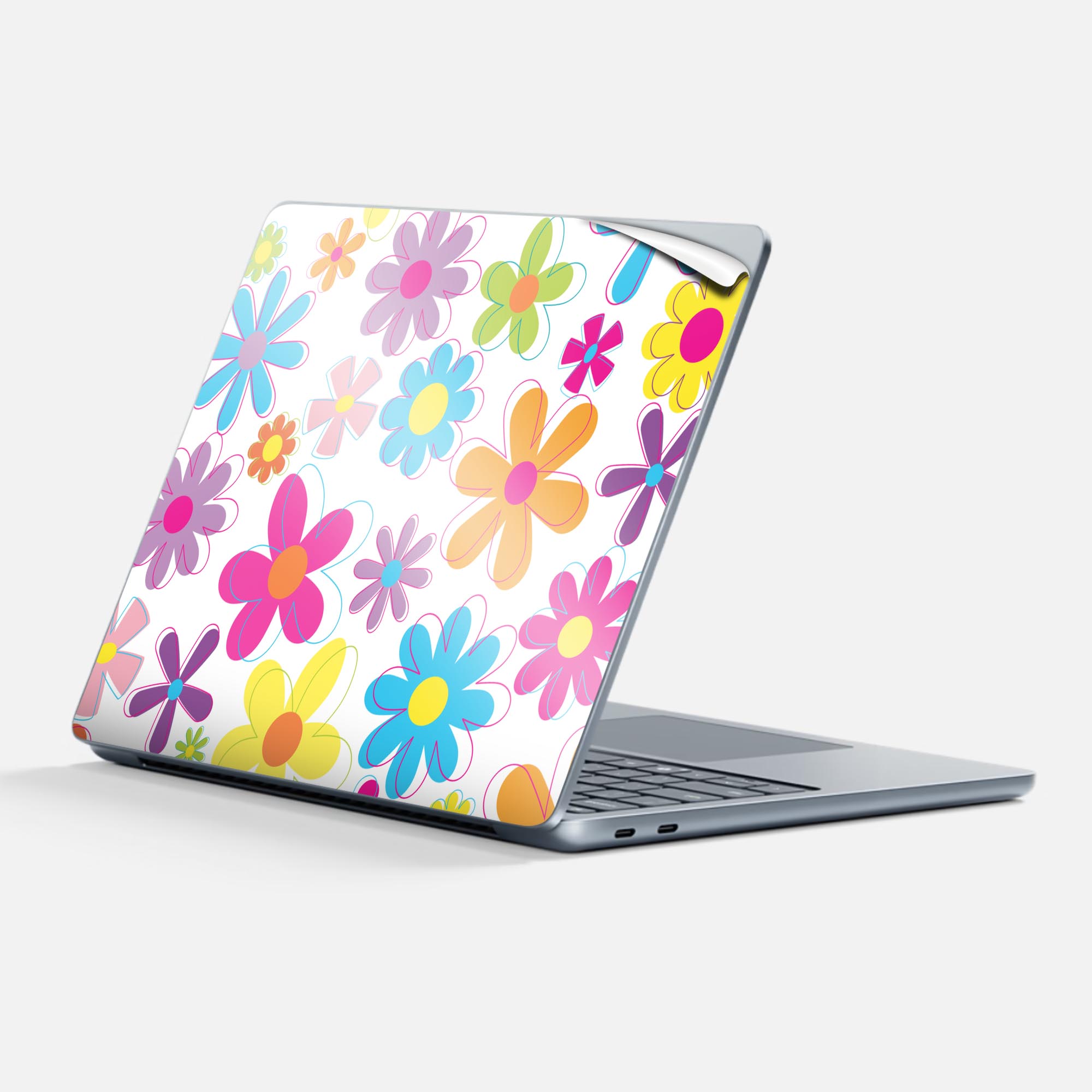 Surface Laptop 第7世代 13 インチ 用 スキンシール 全面スキンシール フル 背面 底 ステッカー 保護シール キャラクター かわいい 001137 花 カラフル