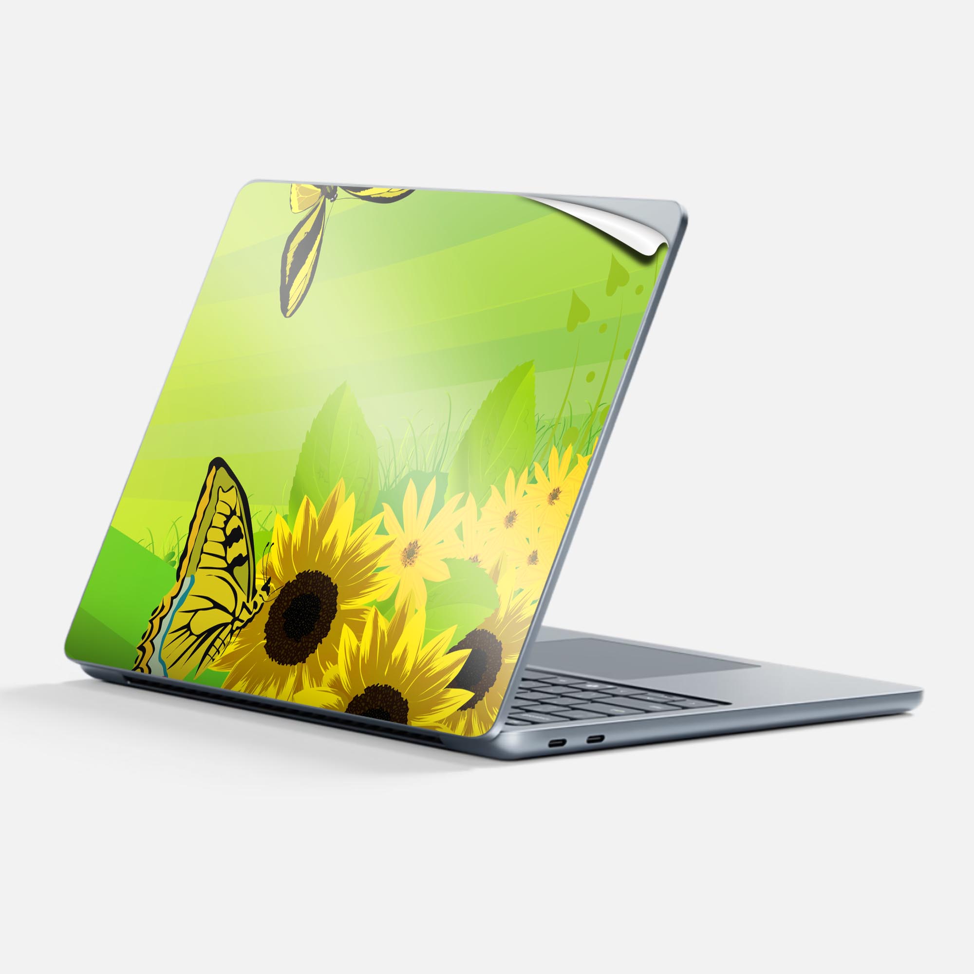 Surface Laptop 第7世代 13 インチ 用 スキンシール 全面スキンシール フル 背面 底 ステッカー 保護シール キャラクター かわいい 001141 ひまわり 蝶々