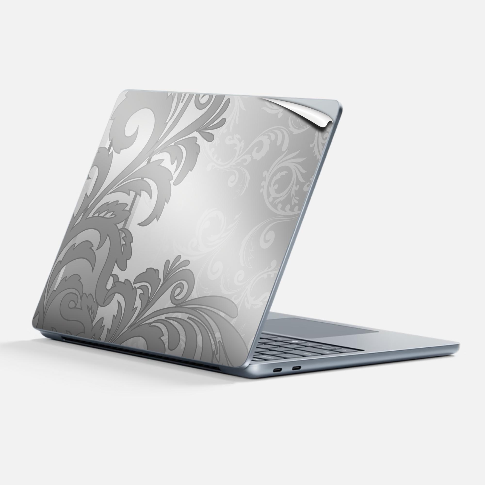 Surface Laptop 第7世代 13 インチ 用 スキンシール 全面スキンシール フル 背面 底 ステッカー 保護シール キャラクター かわいい 001204 ダマスク グレー
