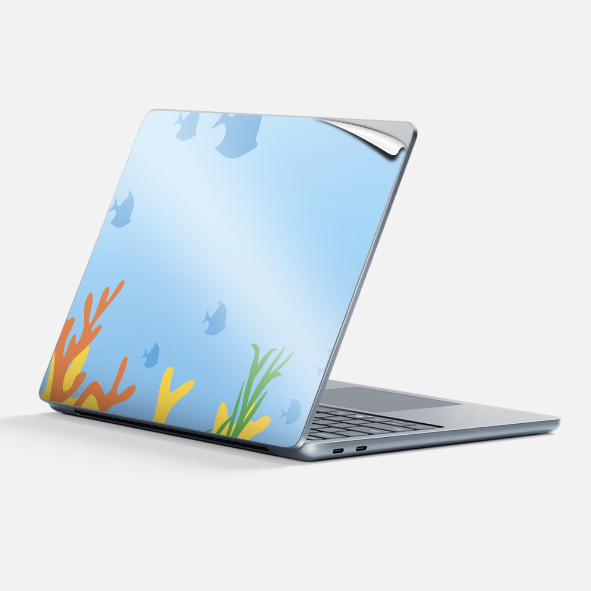 Surface Laptop 第7世代 13 インチ 用 スキンシール 全面スキンシール フル 背面 底 ステッカー 保護シール キャラクター かわいい 001392 海 魚 海藻