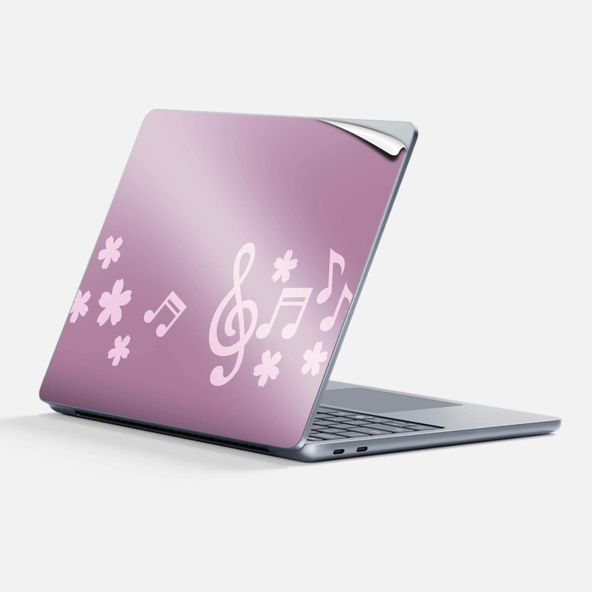 Surface Laptop 第7世代 13 インチ 用 スキンシール 全面スキンシール フル 背面 底 ステッカー 保護シール キャラクター かわいい 020731 春 桜 音符