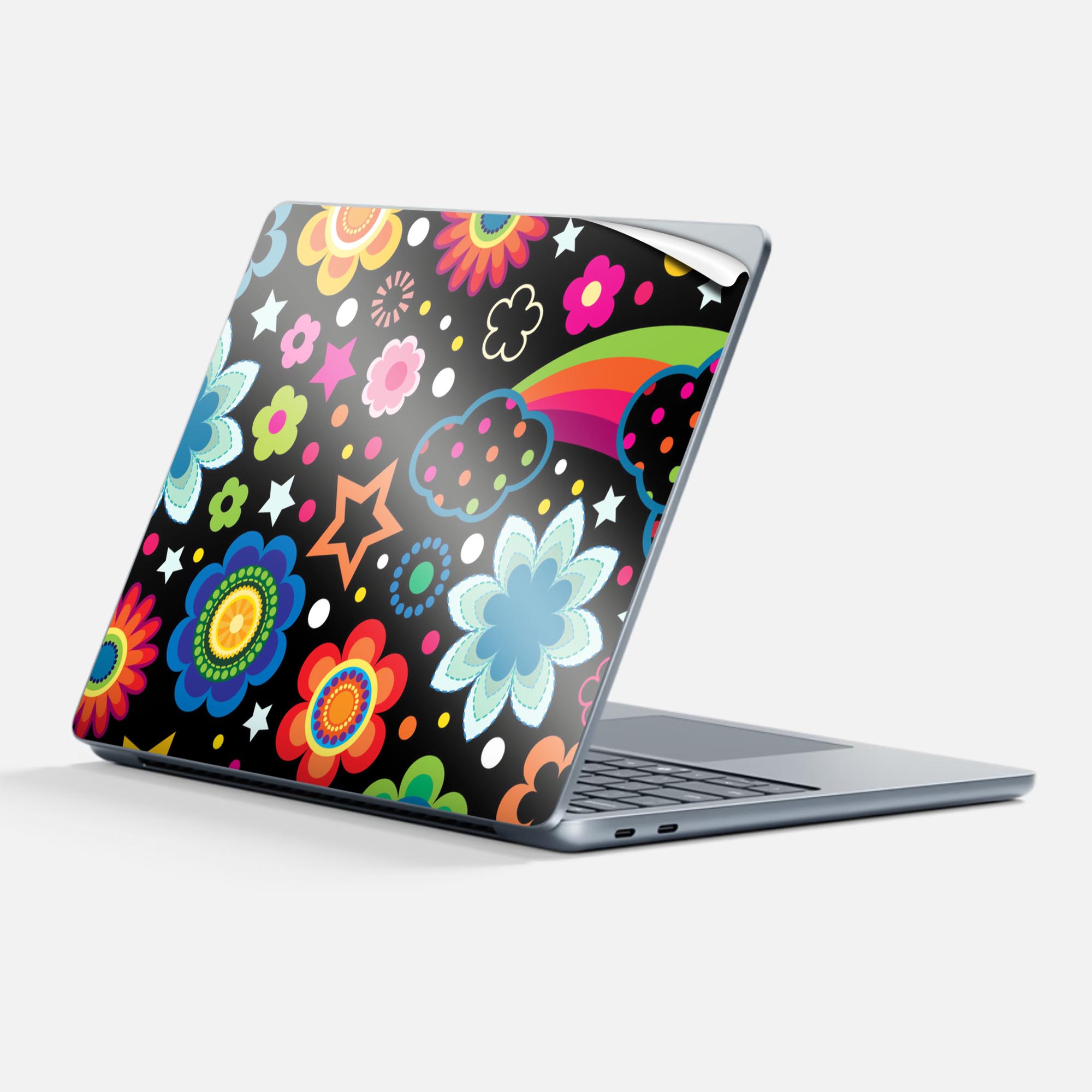Surface Laptop 第7世代 13 インチ 用 スキンシール 全面スキンシール フル 背面 底 ステッカー 保護シール キャラクター かわいい 004643 花 星 カラフル